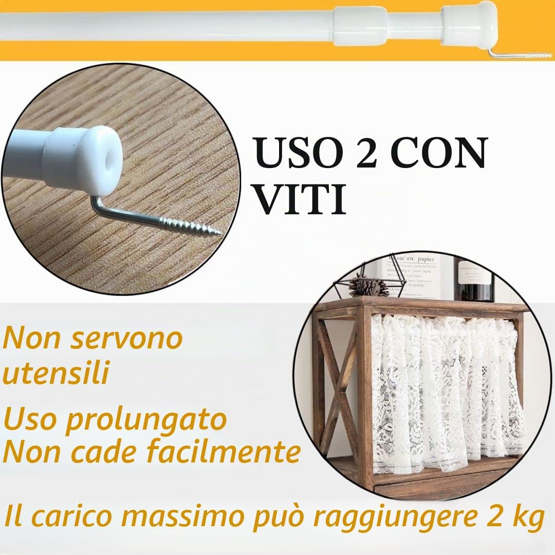 Thumbnail 3 de 2 unità aste per tende a pressione estendibile 30–45 cm, fissaggio senza foratura