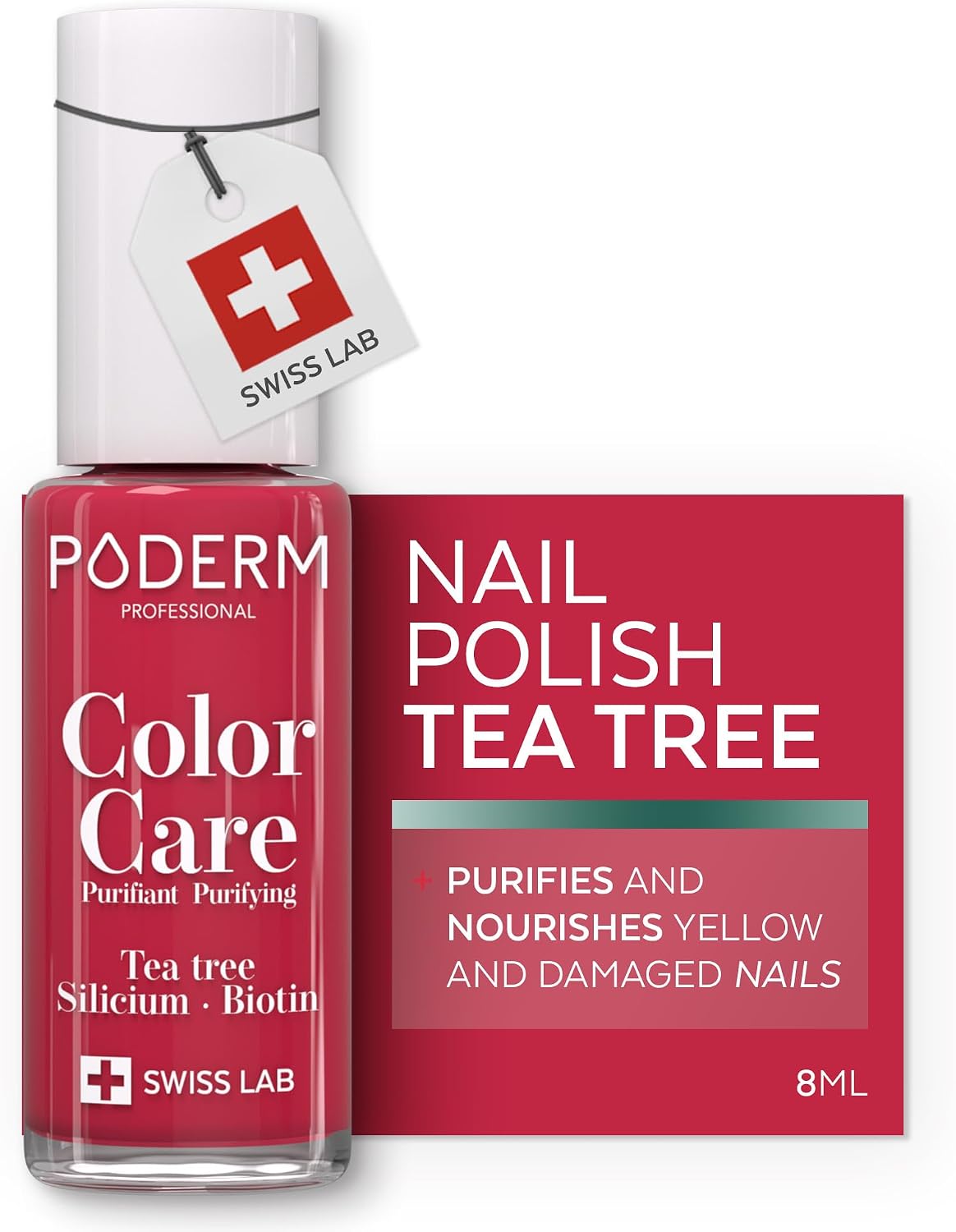 Detalle de PODERM Nail Care Polish Rose Red – verzorgende nagellak met tea tree