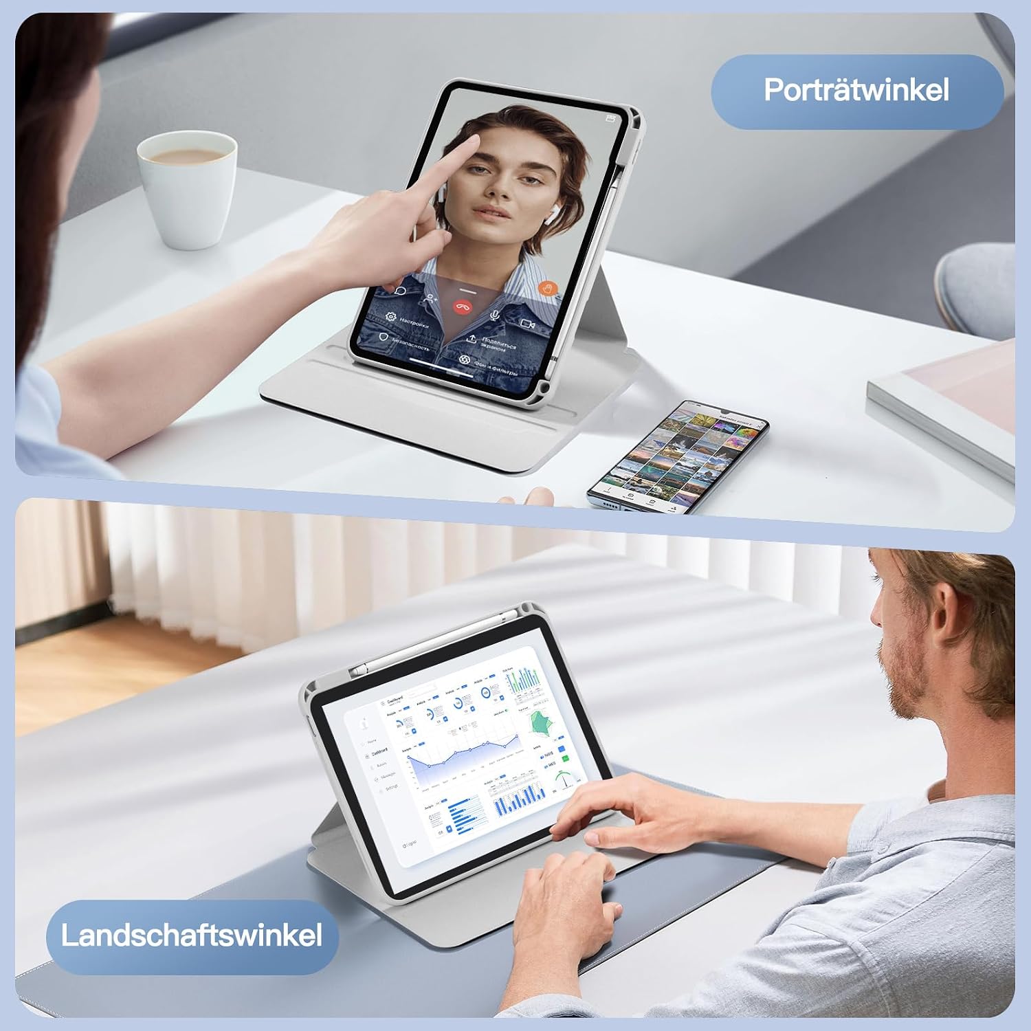 Detalle de drivego 360 Drehbare Hülle für iPad (A16) 11. Generation und iPad 10. Generation 10,9 Zoll – Magnetisch abnehmbar, Stifthalter, transparente Rückseite