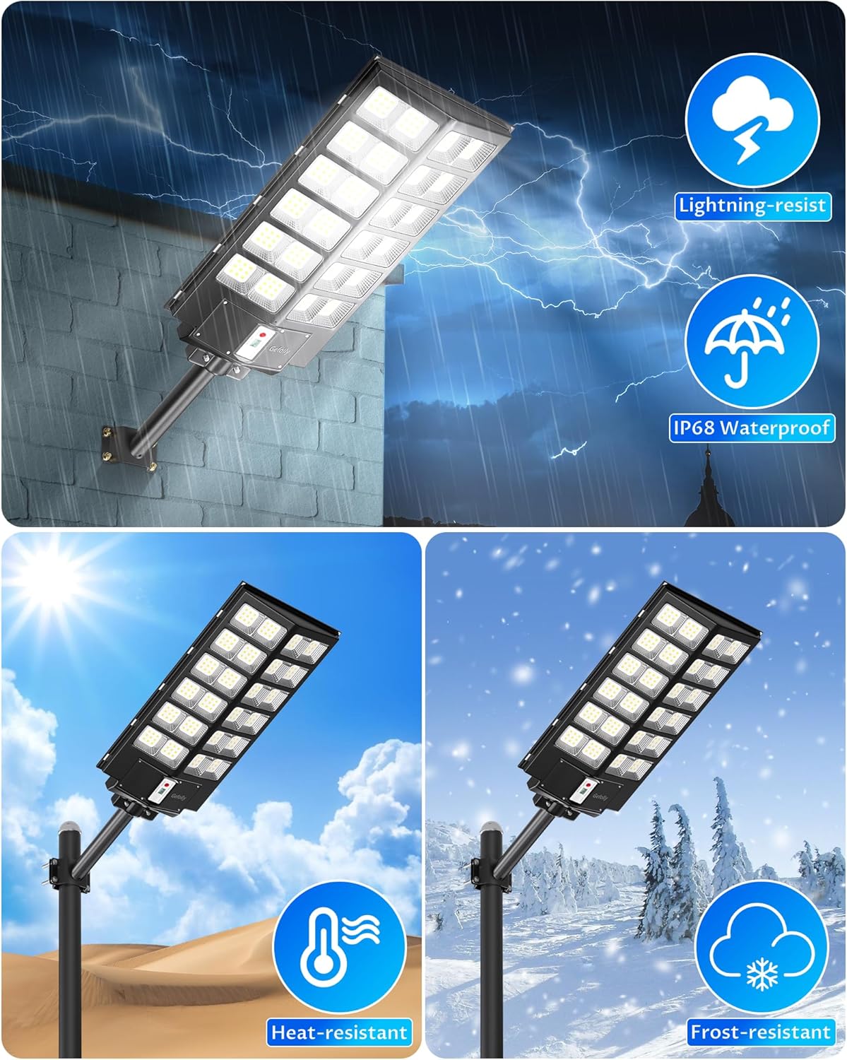 Thumbnail 6 de Gefolly Lampione Solare LED Esterno SL-6000W: Faro Stradale a Pannello Solare con Sensore di Movimento