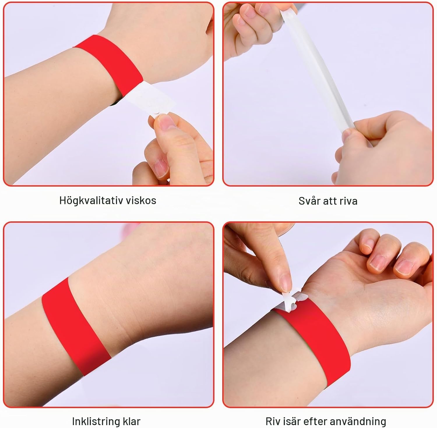 Detalle 2 de Vicloon evenemangsarmband i syntetiskt papper, röda neonarmband, 300-pack