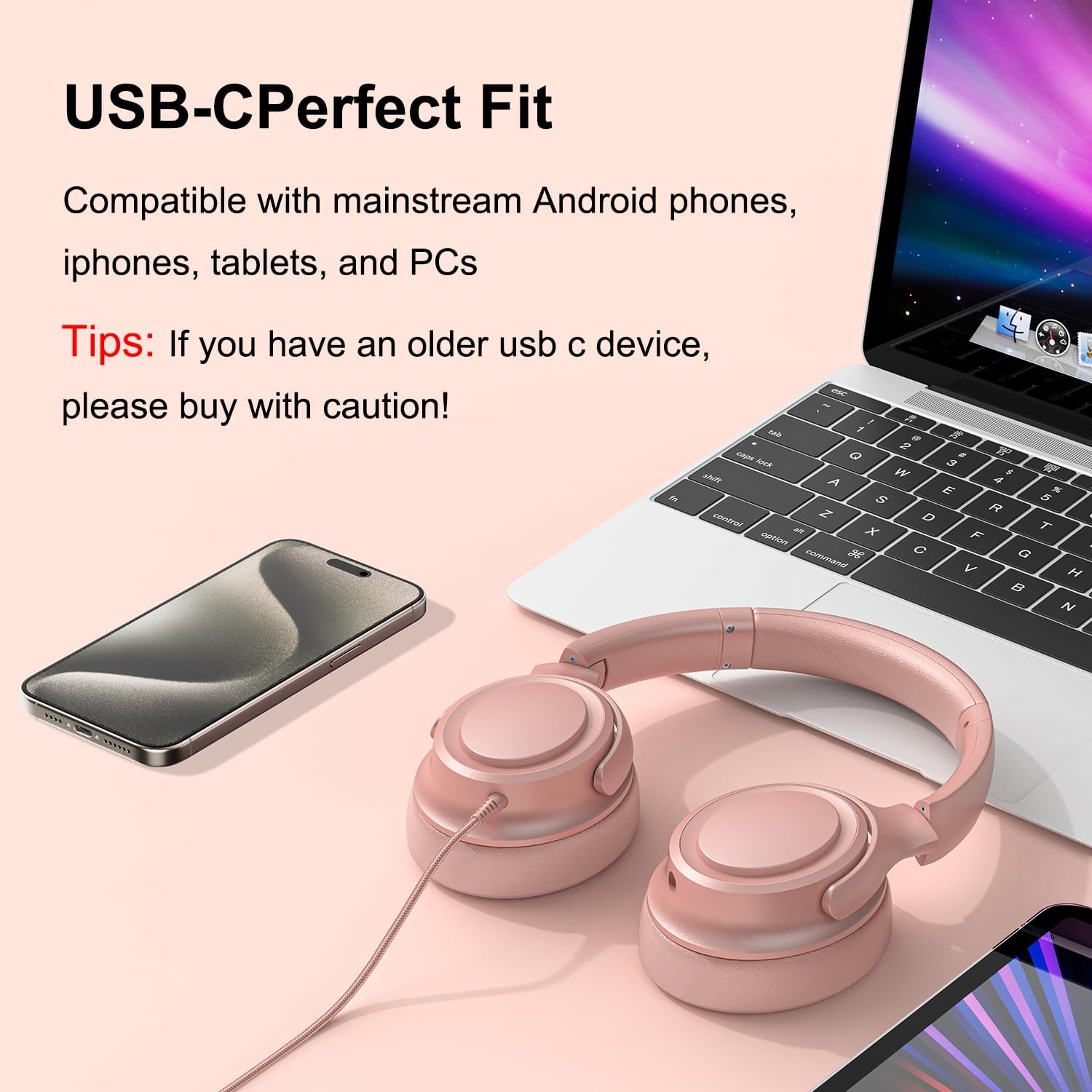 Detalle de ADOOPE Wired Over-Ear Headphones USB-C, Hi‑Fi