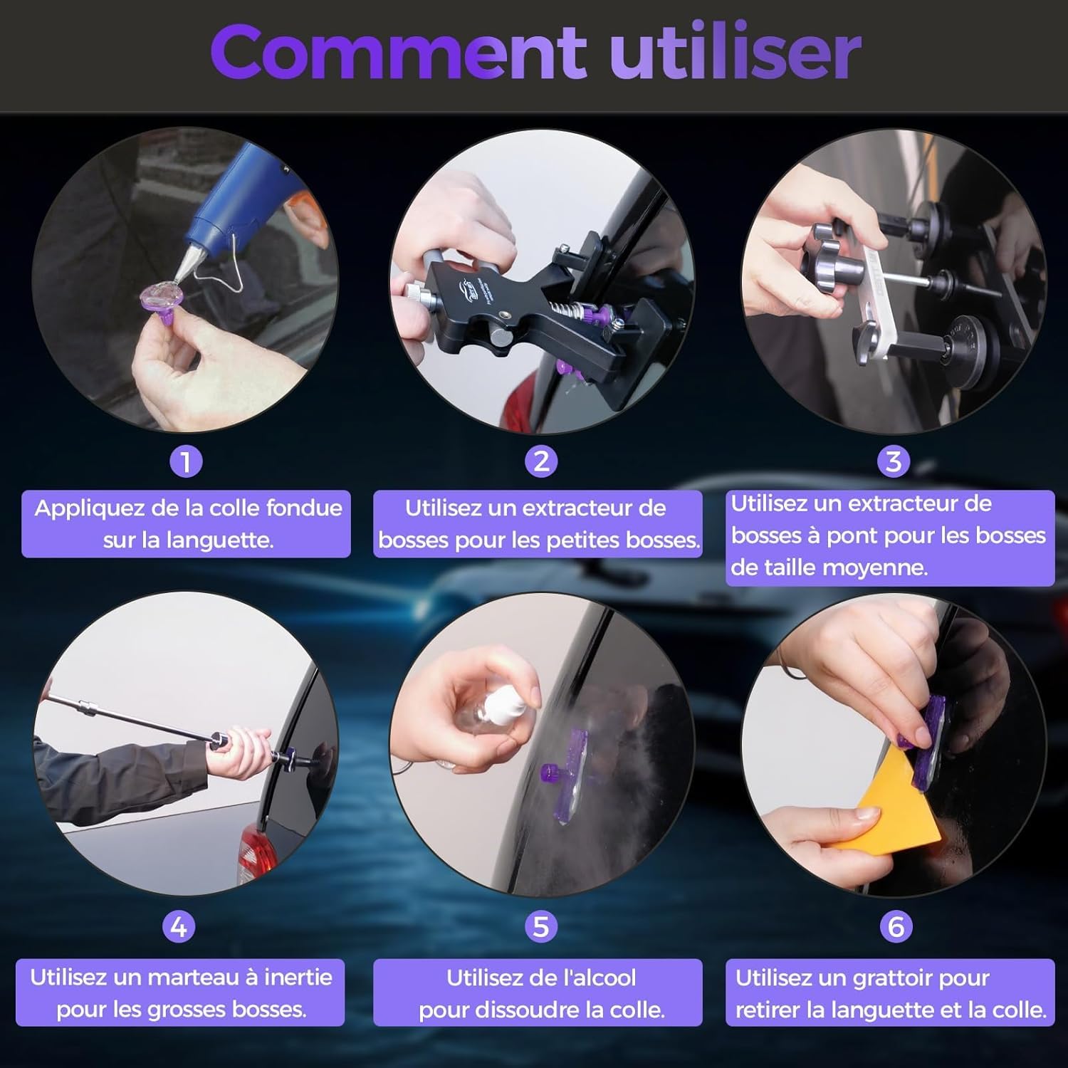 Detalle 2 de DentWiz Kit de réparation de Bosses pour Voiture – Trousse PDR complète (marteau, extracteurs, pistolet à colle chaude et ventouses)