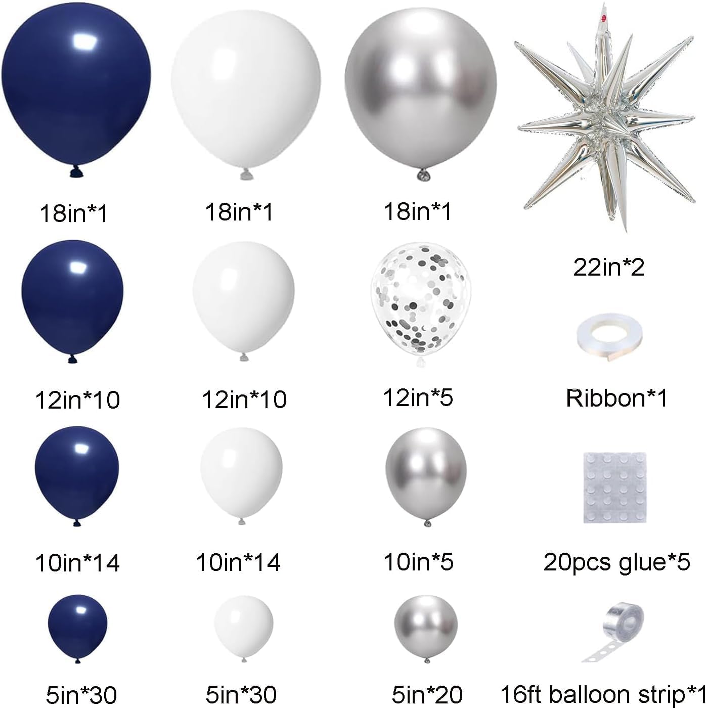 Detalle 2 de Navy Blue and Silver Balloon Garland Arch Kit – 146pc Party Decor Set