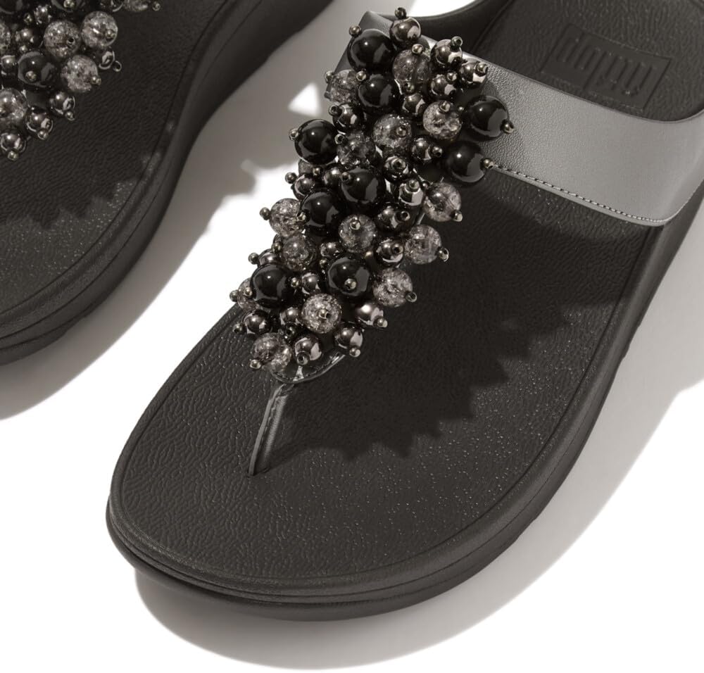 Detalle de FitFlop Fino Sandales compensées pour femme – confort à la journée en cuir métallique