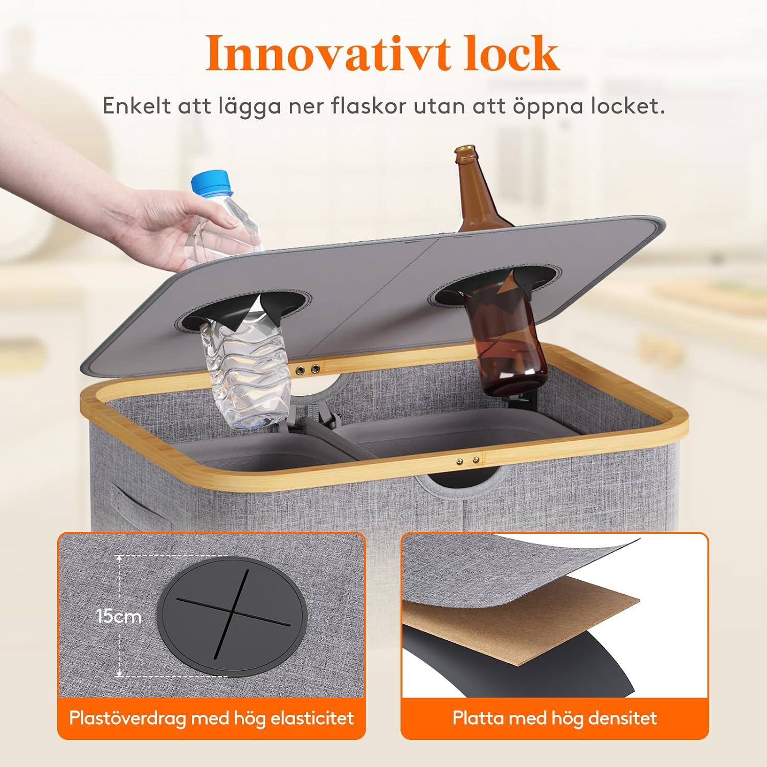Detalle 2 de Lifewit flaskinsamlare 150 l med lock, två fack och hopfällbar design