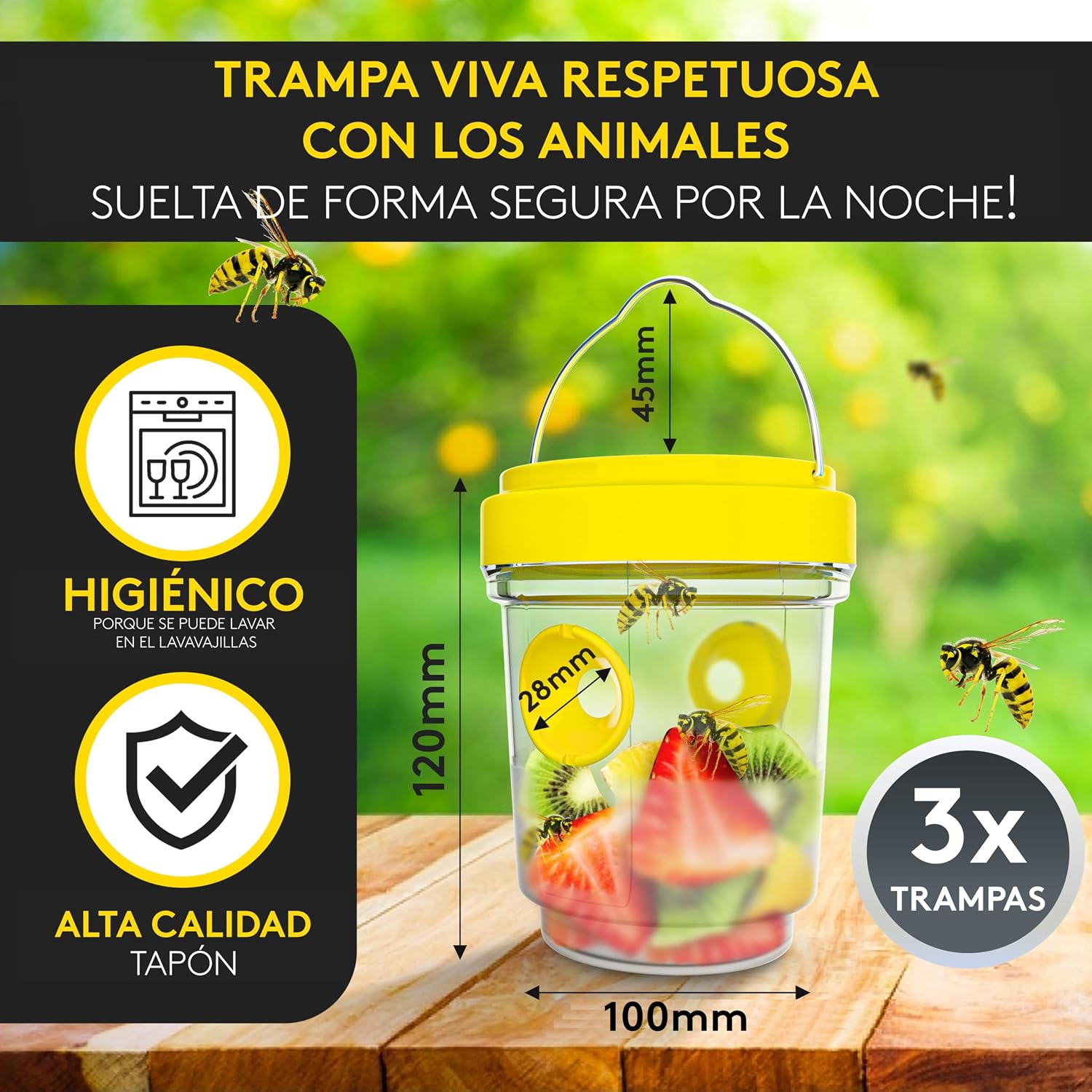 Detalle 2 de SilverRack juego de 3 trampas para avispas exterior con cebo natural y modo trampa viva