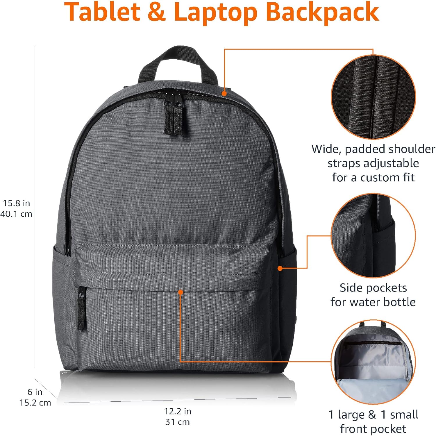 Thumbnail 4 de Amazon Basics Classic/Casual/School Backpack, Grey, 30L