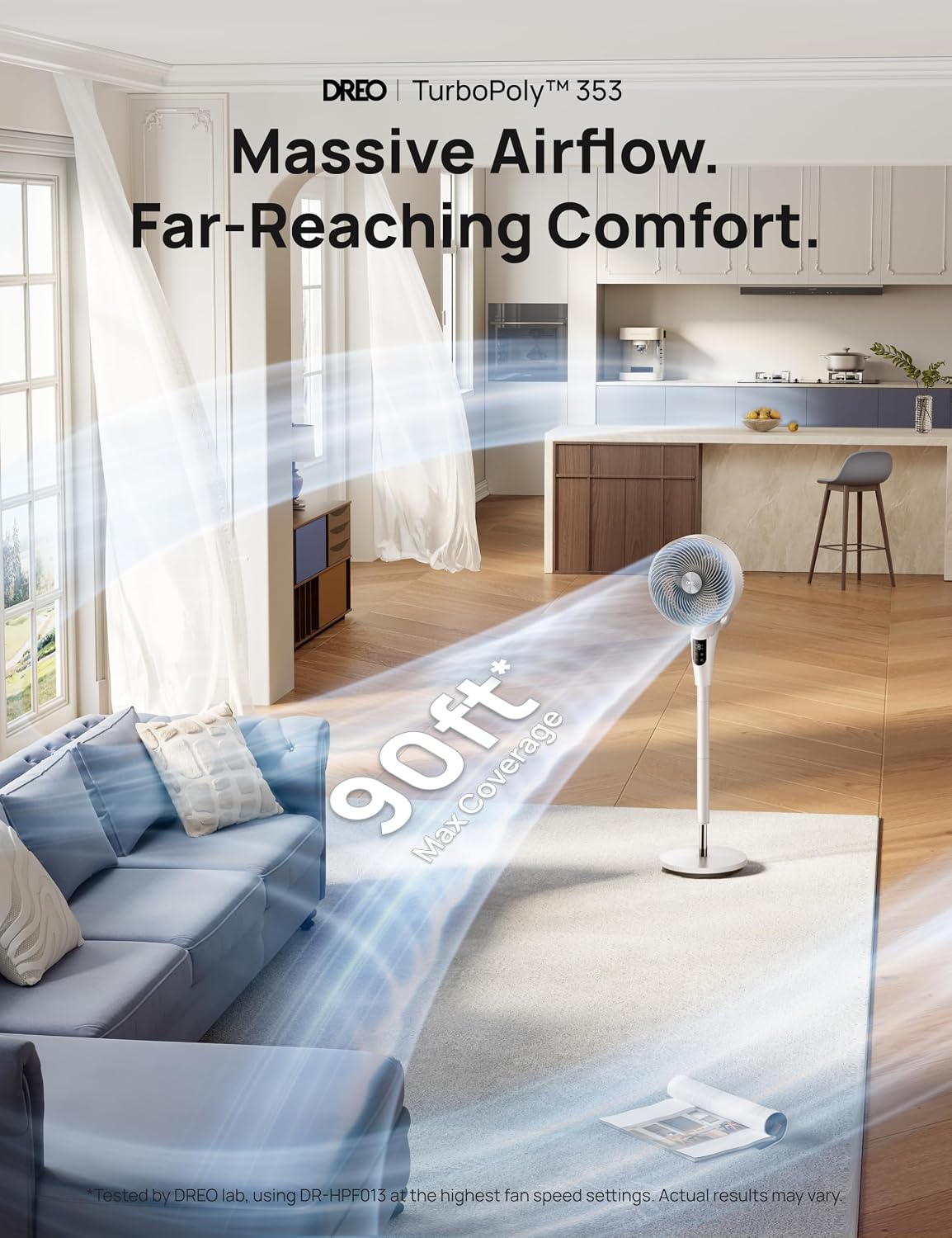Thumbnail 6 de DREO 2026 Upgraded Fan for Bedroom (90° Oscillating Standing Fan) — 90 ft Airflow, DC Motor, Quiet 20dB