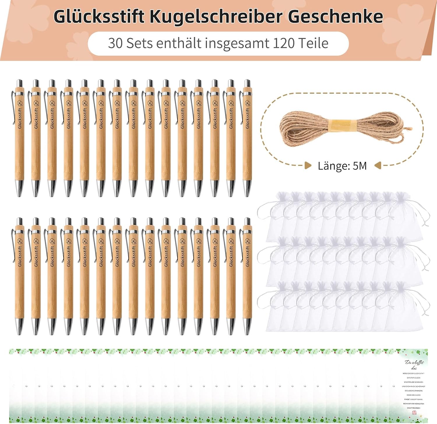 Detalle de GADITIEK 30 Sets Glücksstift Abschiedsgeschenk für Kollegen, Dankeschön & Hochzeit – mit Organza-Beutel und Karten