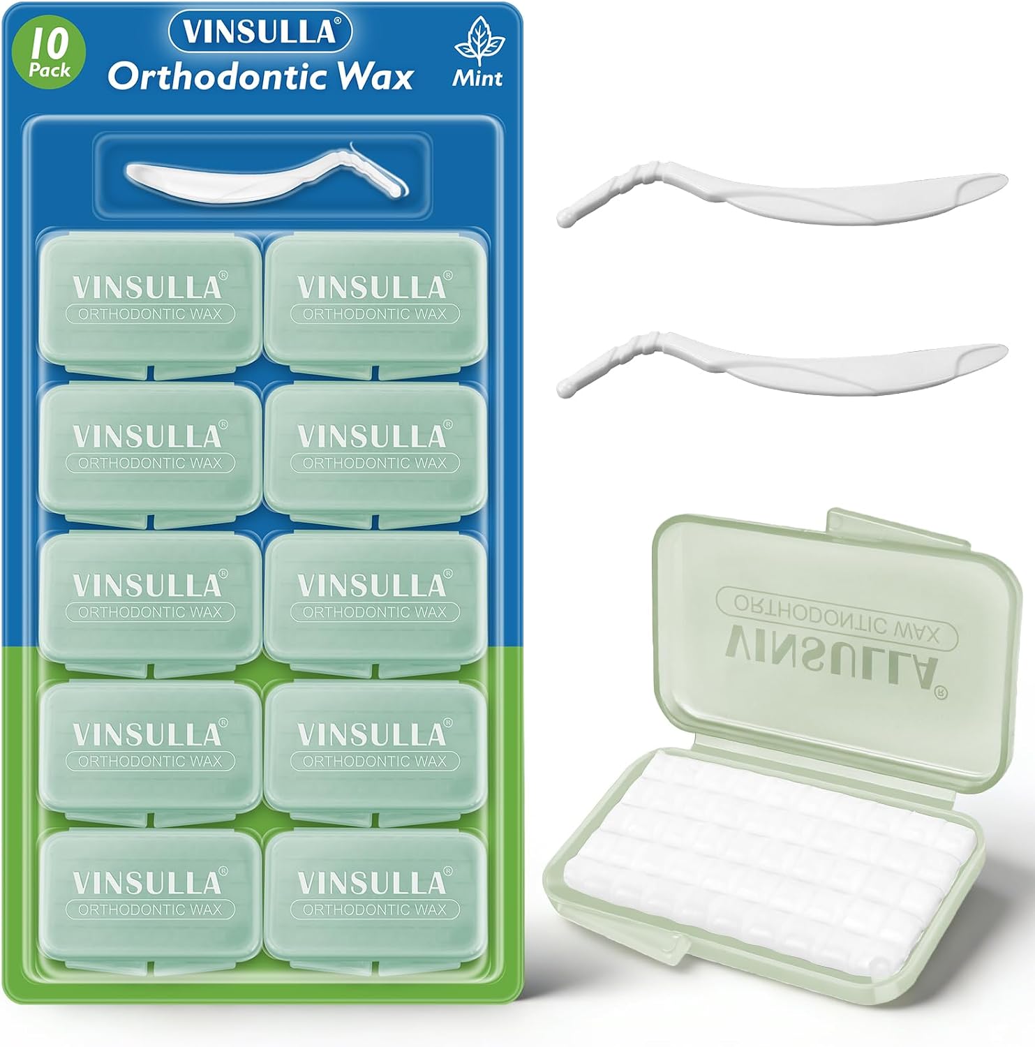 Detalle de VINSULLA Orthodontic Wax, 500 Mint Pre-Sized Dots in 10 Packs