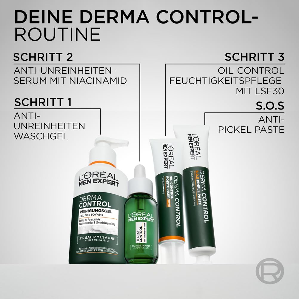 Detalle de L'Oréal Men Expert Derma Control Anti-Unreinheiten Pflegeset – Waschgel + Serum