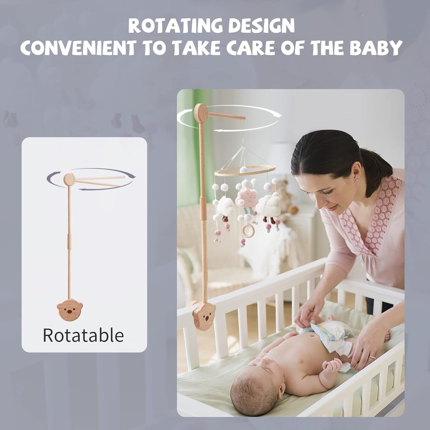 Thumbnail 5 de Baby Mobile Halterung „Bär“ aus Holz – höhenverstellbar mit zwei Aufhängestangen (0–6 Jahre)