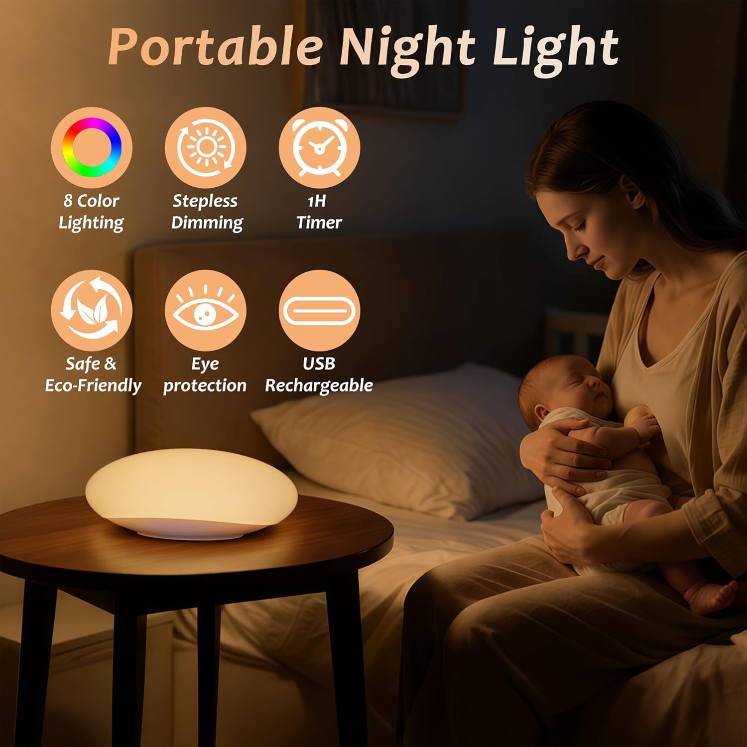 Detalle de Yuinzin Veilleuse Bébé 2000mAh USB-C – 8 couleurs RGB et minuterie, silicone sûRE