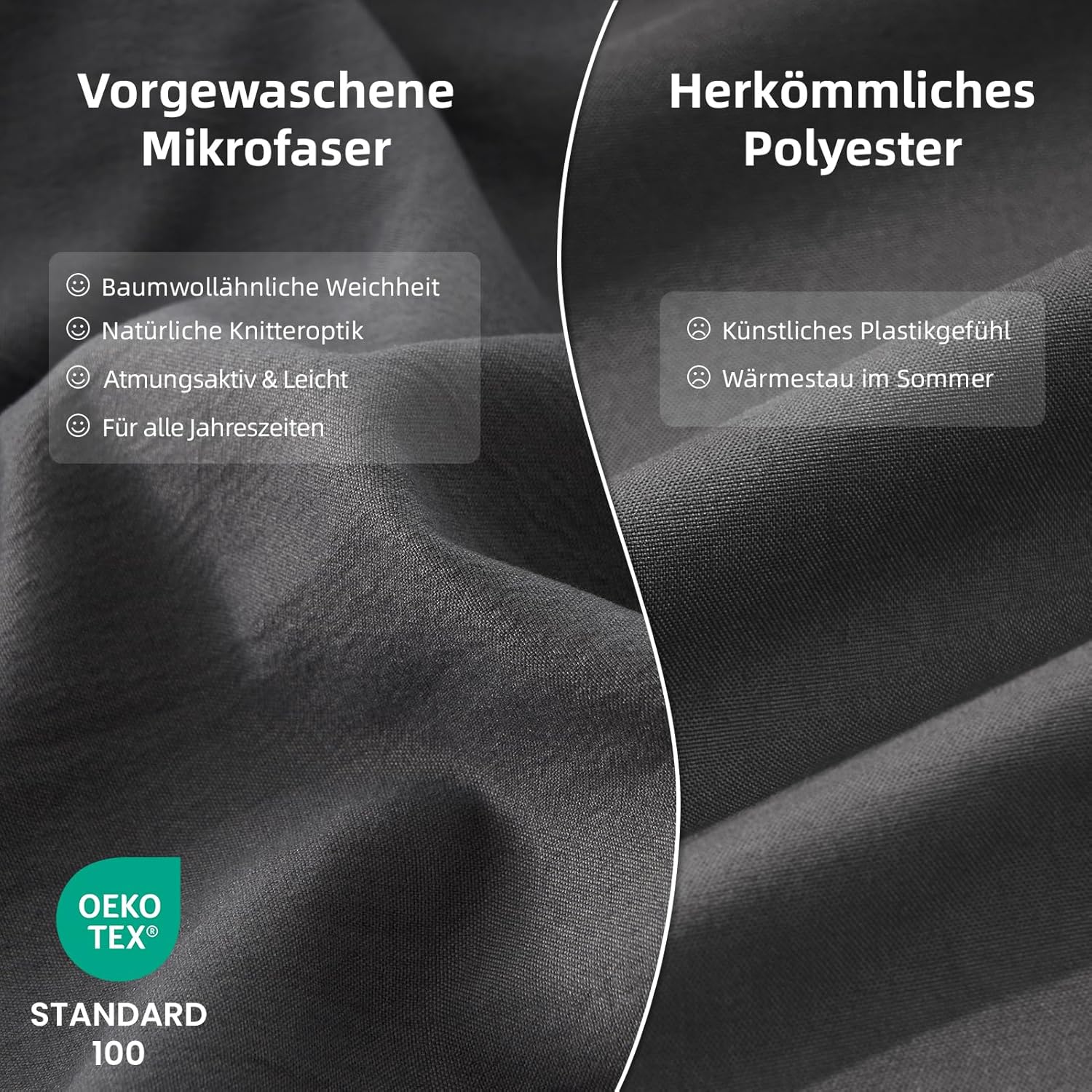 Thumbnail 1 de Duvetnova Bettwäsche 155x220 cm – 3-teilig, Superweiche Mikrofaser, ÖKO-TEX, bügelfrei, grau