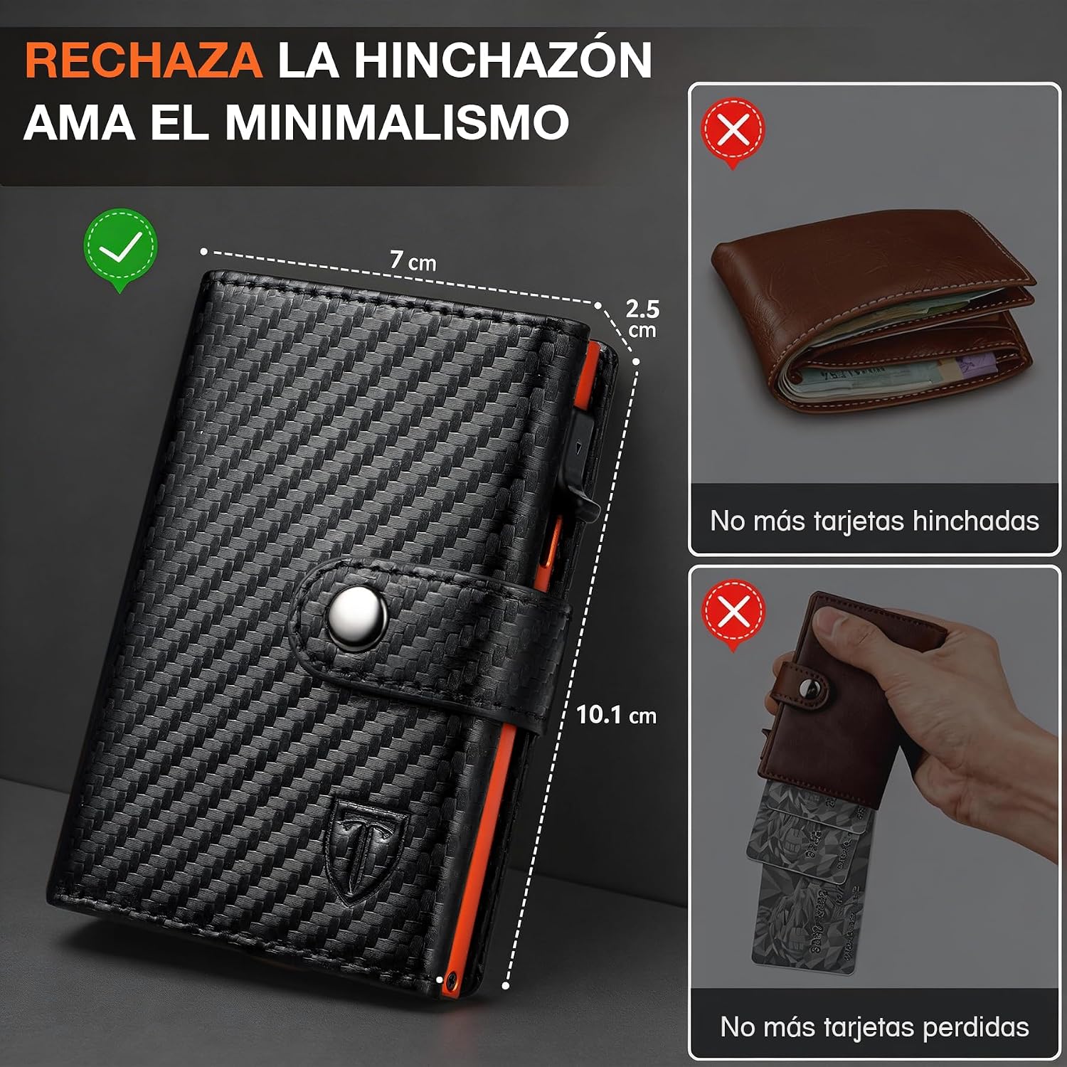 Detalle de TENBST Cartera de Hombre con bloqueo RFID y monedero con cremallera