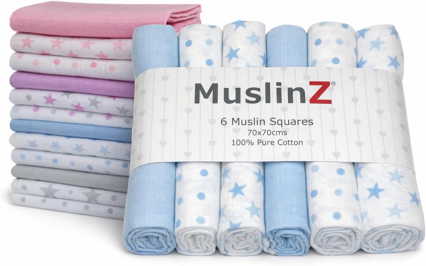 MuslinZ Muslin Cloths for Baby 6 Pack Blue Star