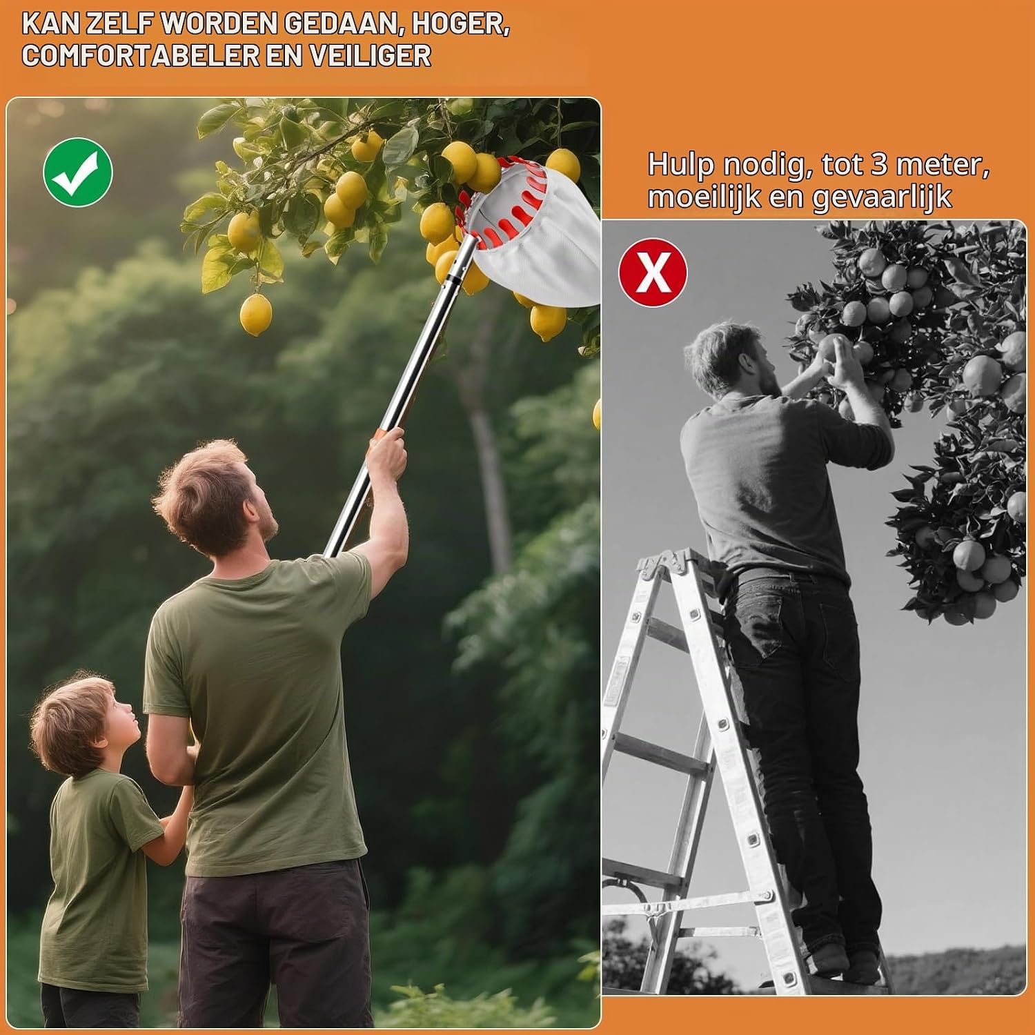 Detalle de InemzTal Apple Picker fruitplukker met telescopische steel en zak van 16 cm