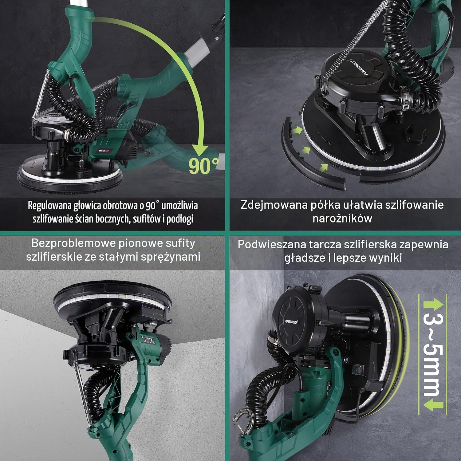 Detalle 1 de POSENPRO PPDS810/215 – szlifierka do płyt g-k 810 W, 6 prędkości i LED