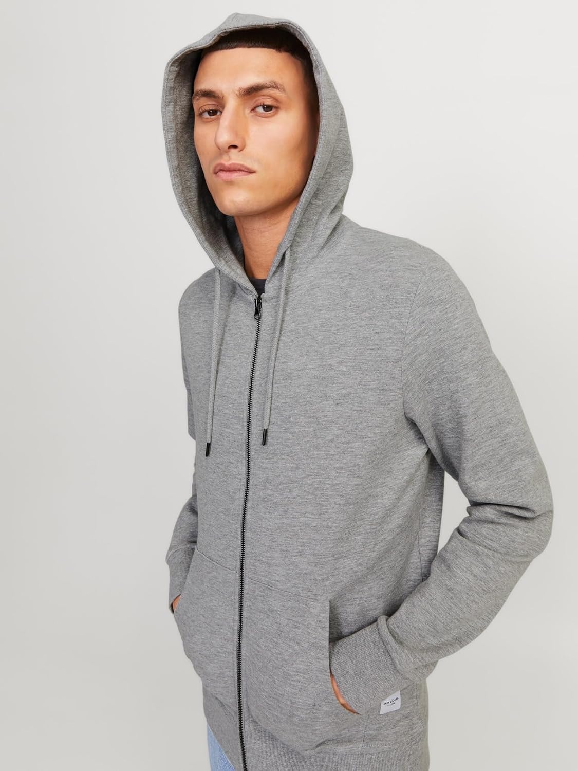 Thumbnail 6 de JACK & JONES Jjebasic Sweat Zip Hood NOOS felpa sportiva con cappuccio grigia chiara, XL da uomo