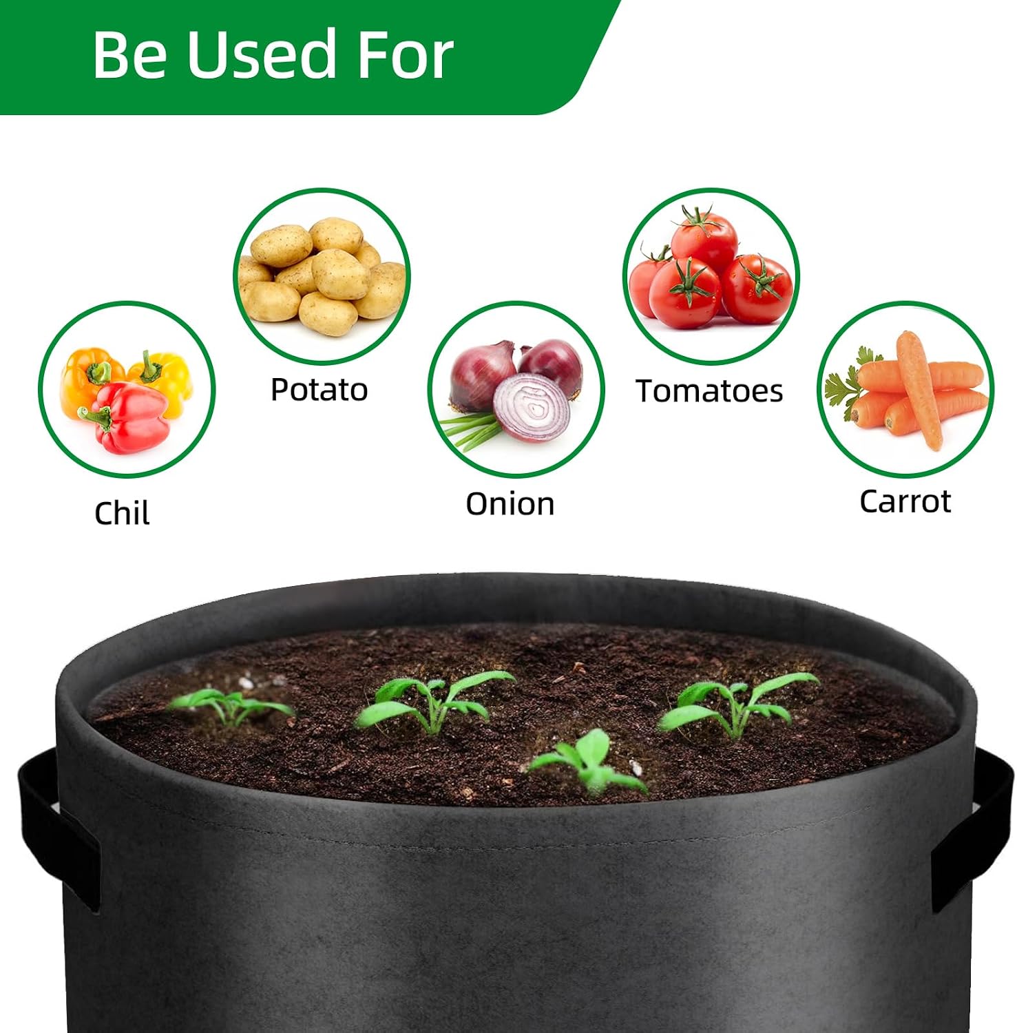 Detalle 1 de BIJOKETTEN 10-Gallon Grow Bags, 6-Pack with Flap and Handles