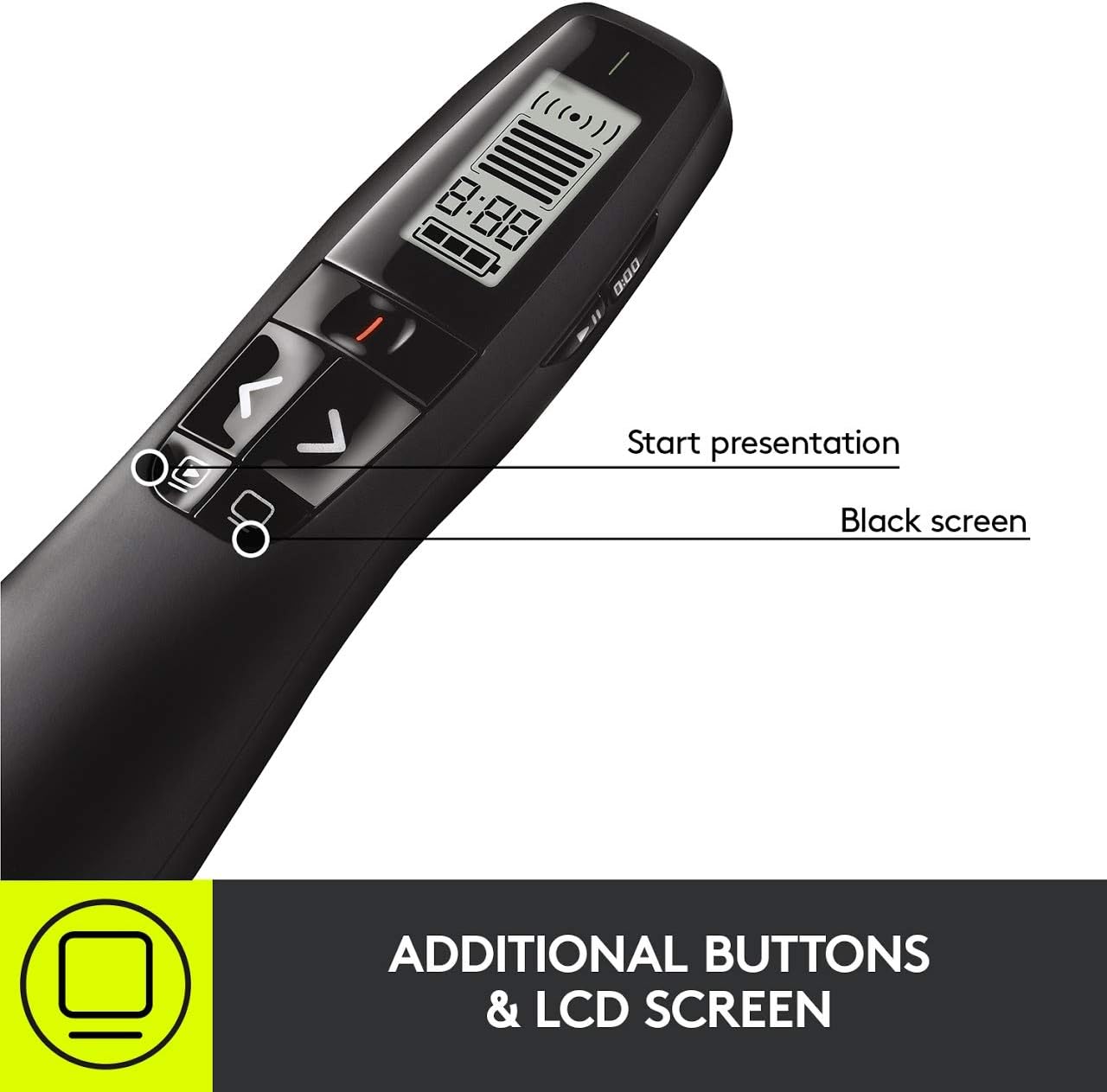 Detalle 1 de Logitech R800 Wireless Presenter with Green Laser, LCD Timer and 100-Foot Range
