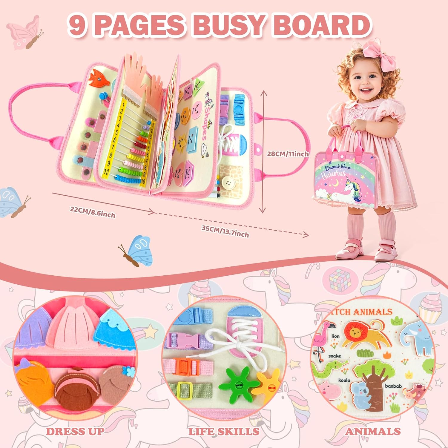 Thumbnail 1 de Sumtoco Busy Board – 9-in-1 Montessori Activity Board mit Einhorn-Thema