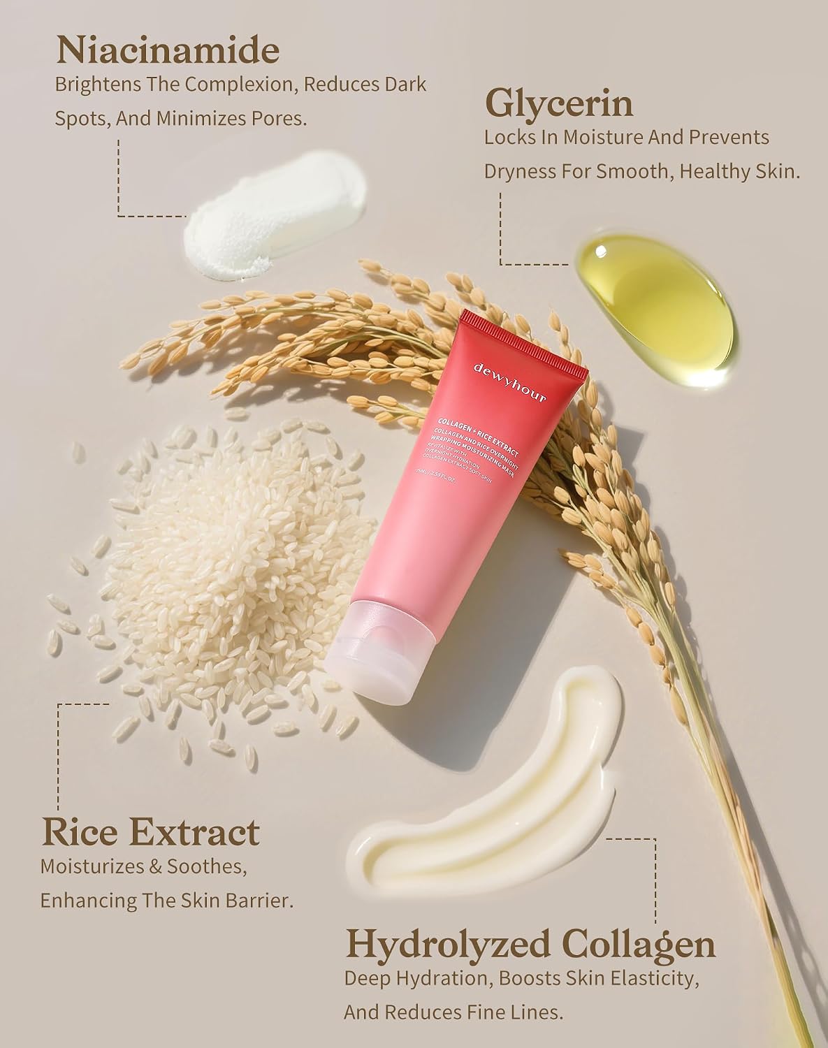 Detalle 2 de dewyhour Collagen Rice Overnight Face Mask, 75 ml Peel-Off Formula