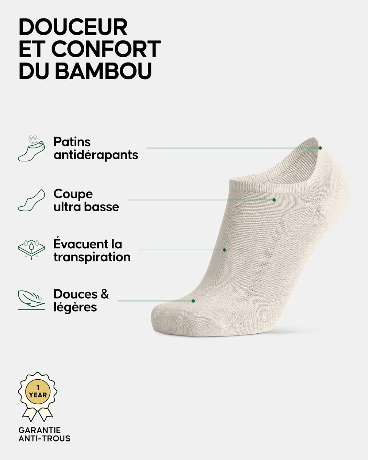 Thumbnail 1 de DANISH ENDURANCE Chaussettes Invisibles en Bambou – Unisexe, lot de 6
