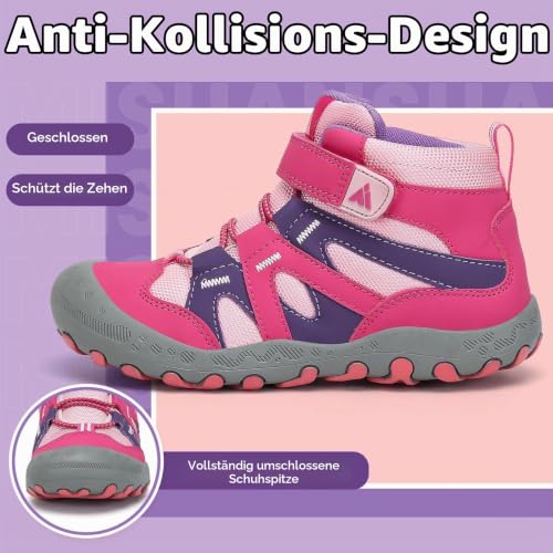 Detalle de Mishansha Mädchen-Wanderschuhe, Gr. 31, Rosa mit Klettverschluss und TPR-Sohle