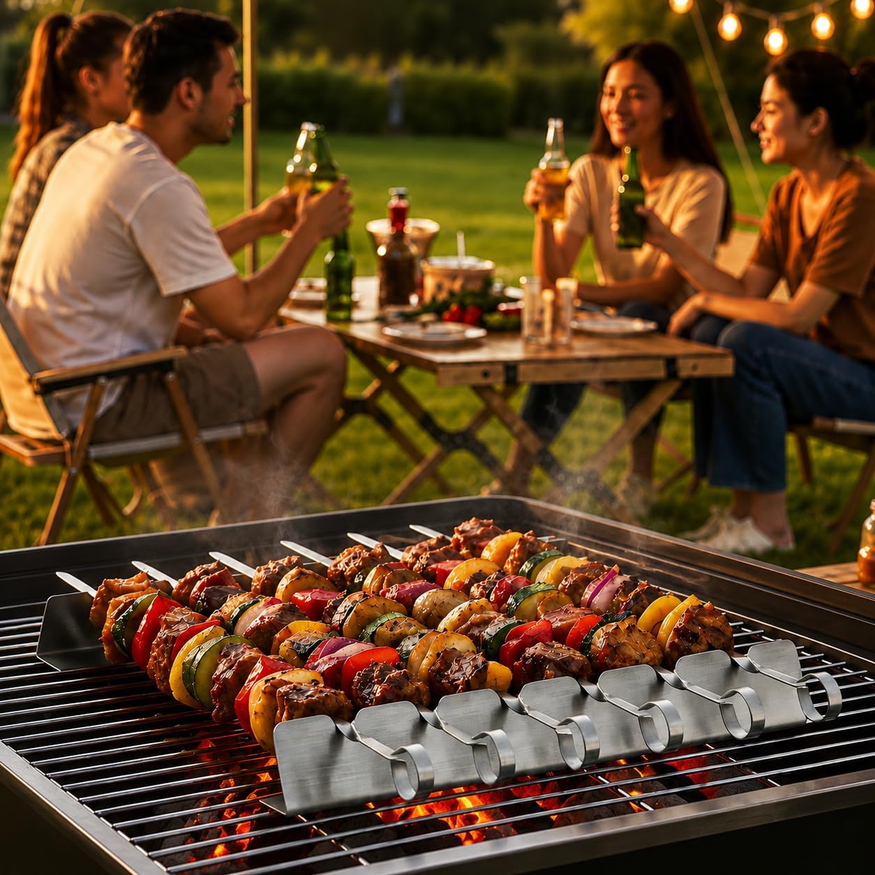 Detalle 2 de Homealexa Stainless Steel BBQ Skewers Set (6 Pack) with Skewer Holders