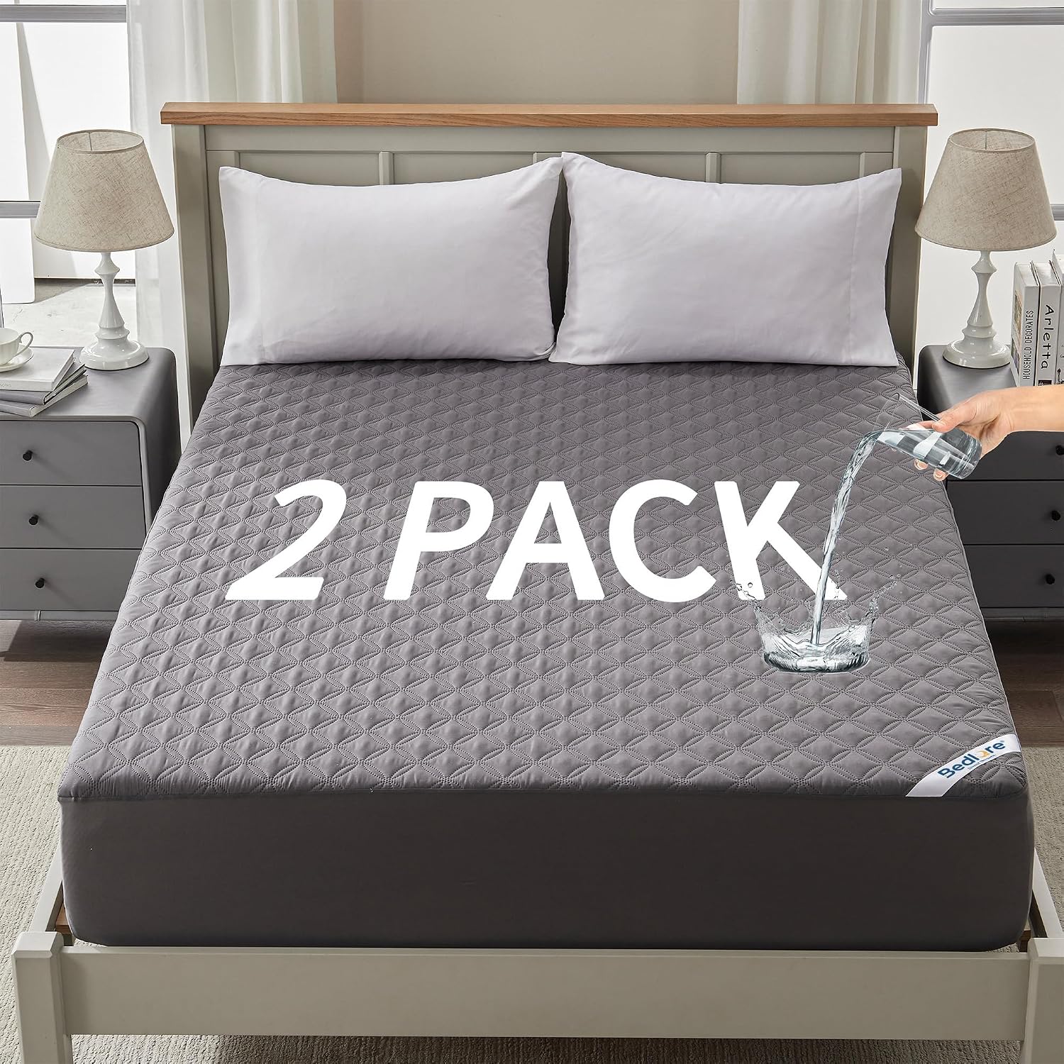 Detalle de BEDLORE 2-Pack California King Mattress Protectors, Quilted Microfiber, 6–18-Inch Pockets