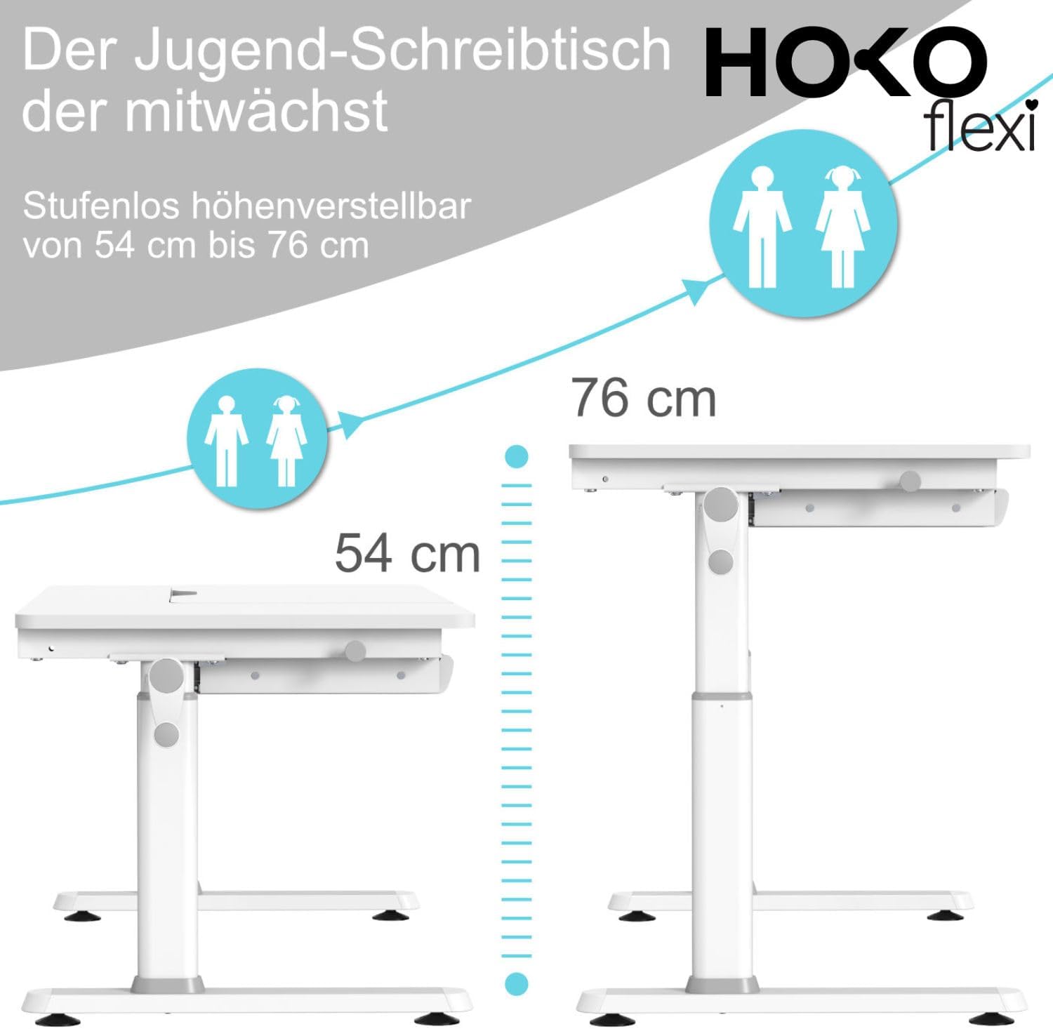 Thumbnail 1 de HOKO Kinderschreibtisch Höhenverstellbar ELIN – 120×60 cm, neigbare Tischplatte und Schubladen