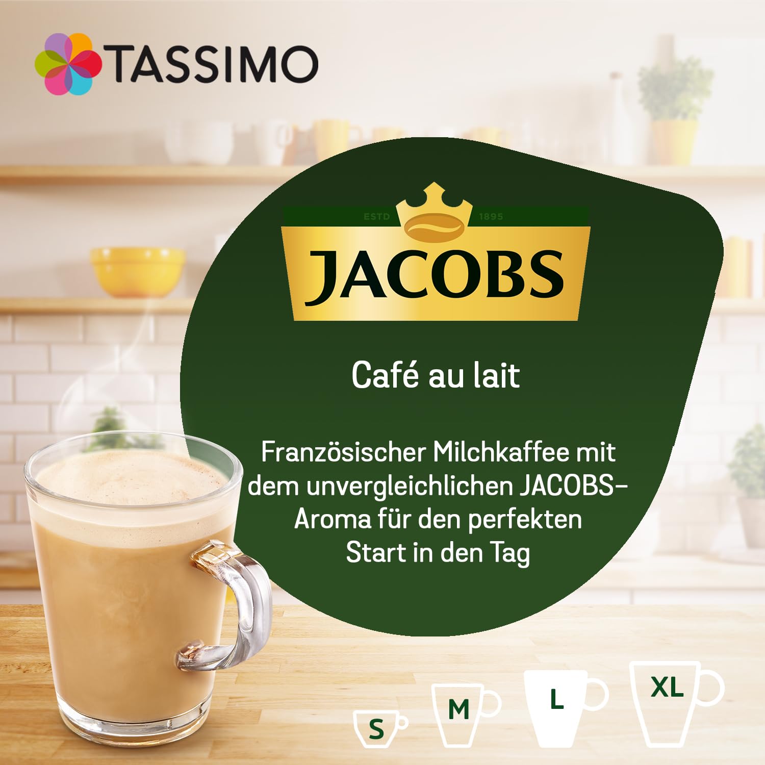 Detalle de Tassimo Kapseln Jacobs Café au Lait, 5 x 16 Pads – 80 Kaffeekapseln