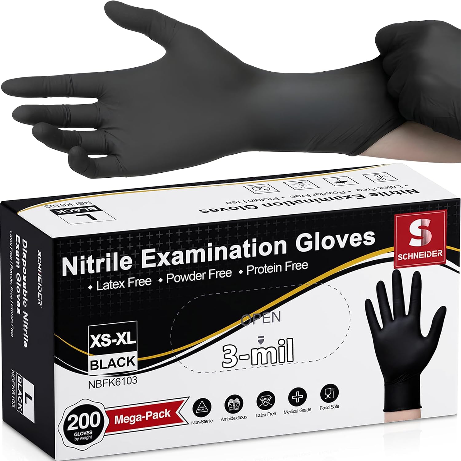 Thumbnail 6 de Schneider Nitrile Exam Gloves black disposable gloves