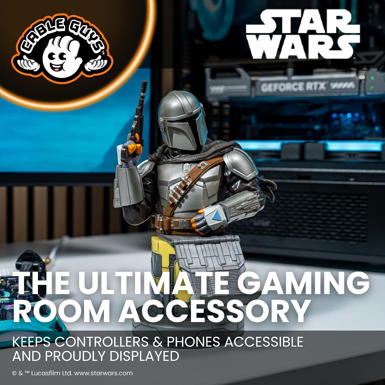 Detalle de Cableguys Mandalorian Bounty Hunter コントローラーホルダー兼スマートフォンスタンド