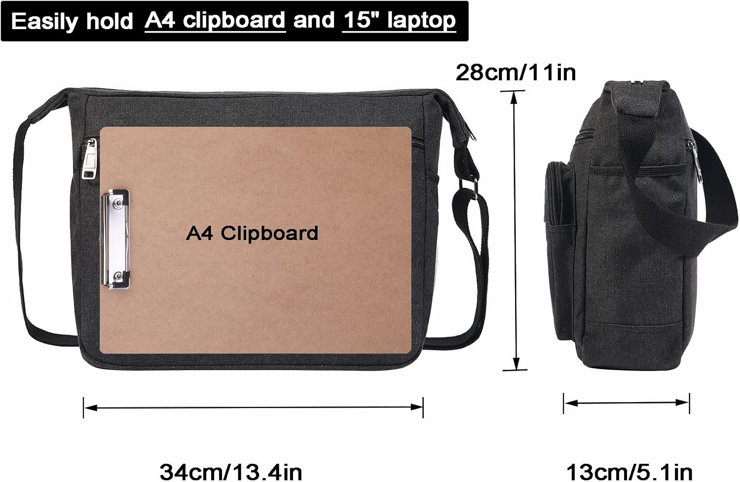 Detalle de JAKAGO Canvas Messenger Bag 15 inch – waterproof shoulder bag with multiple pockets for work, travel and outdoors