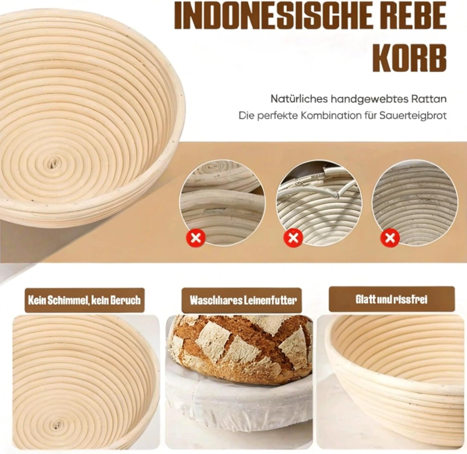 Thumbnail 2 de Kixiyou 10-teiliges Gärkorb Brot-Set (23 cm) – rundes Gärschwungrad-Set mit Backzubehör