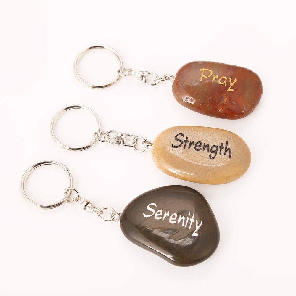 Detalle 2 de RockImpact 50PCS Inspirational Stones Key Chains – engraved natural river rock key rings (50-pack)
