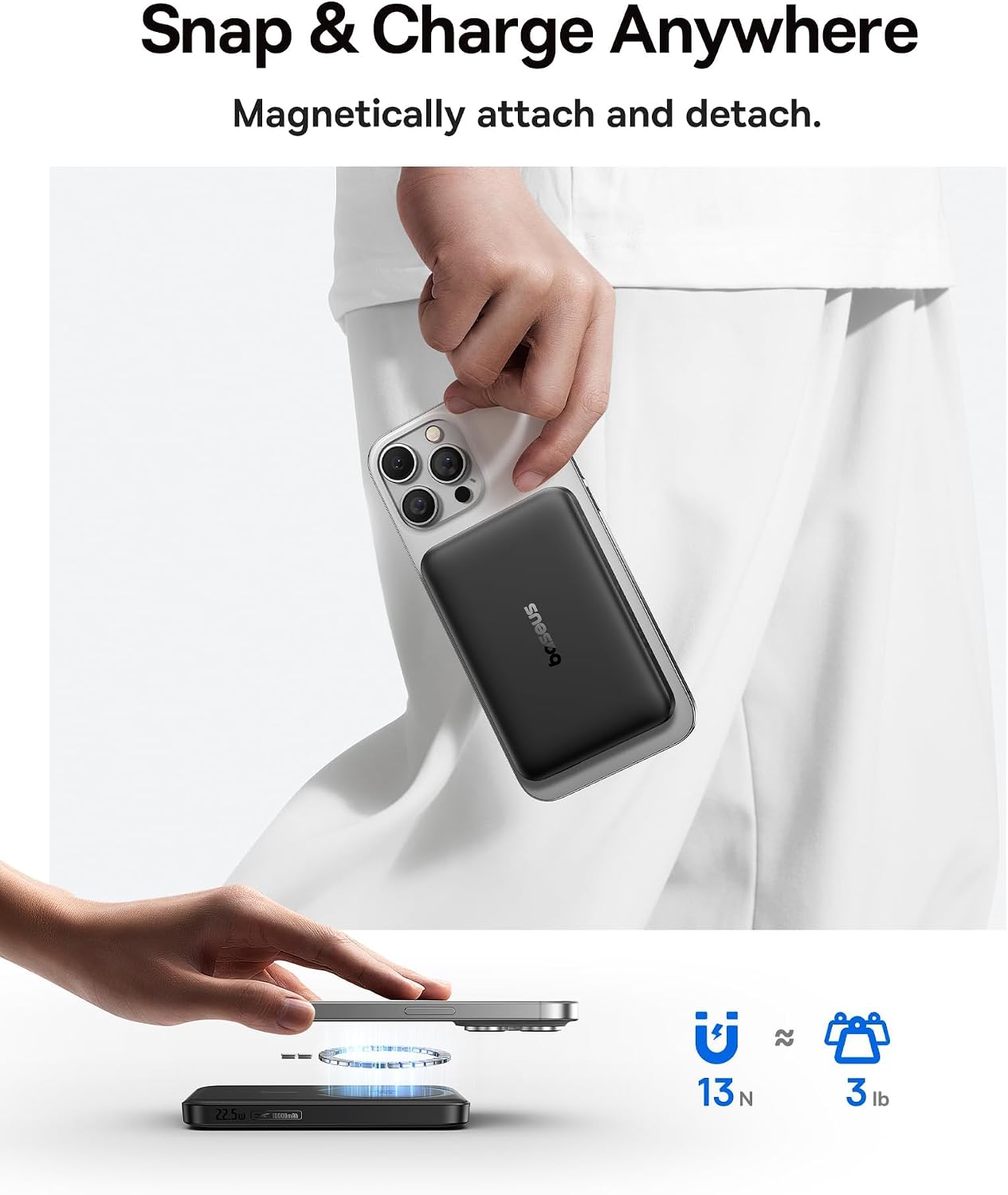 Thumbnail 5 de Baseus E00285 Qi2 MagSafe Power Bank, 10,000mAh, 15W Wireless and 22.5W USB-C