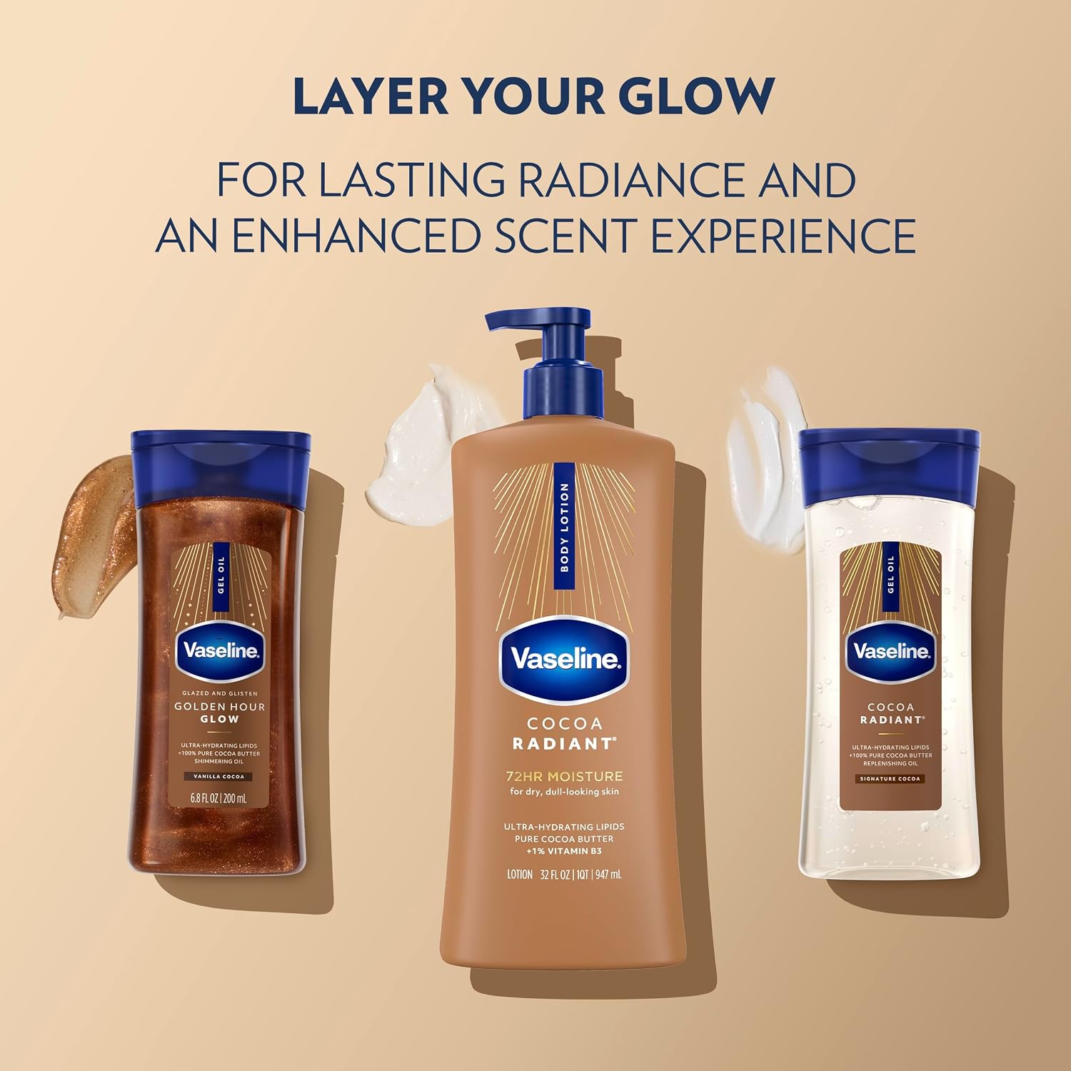 Detalle de Vaseline Cocoa Radiant 10305210142555 Body Lotion, 32 oz with Cocoa Butter
