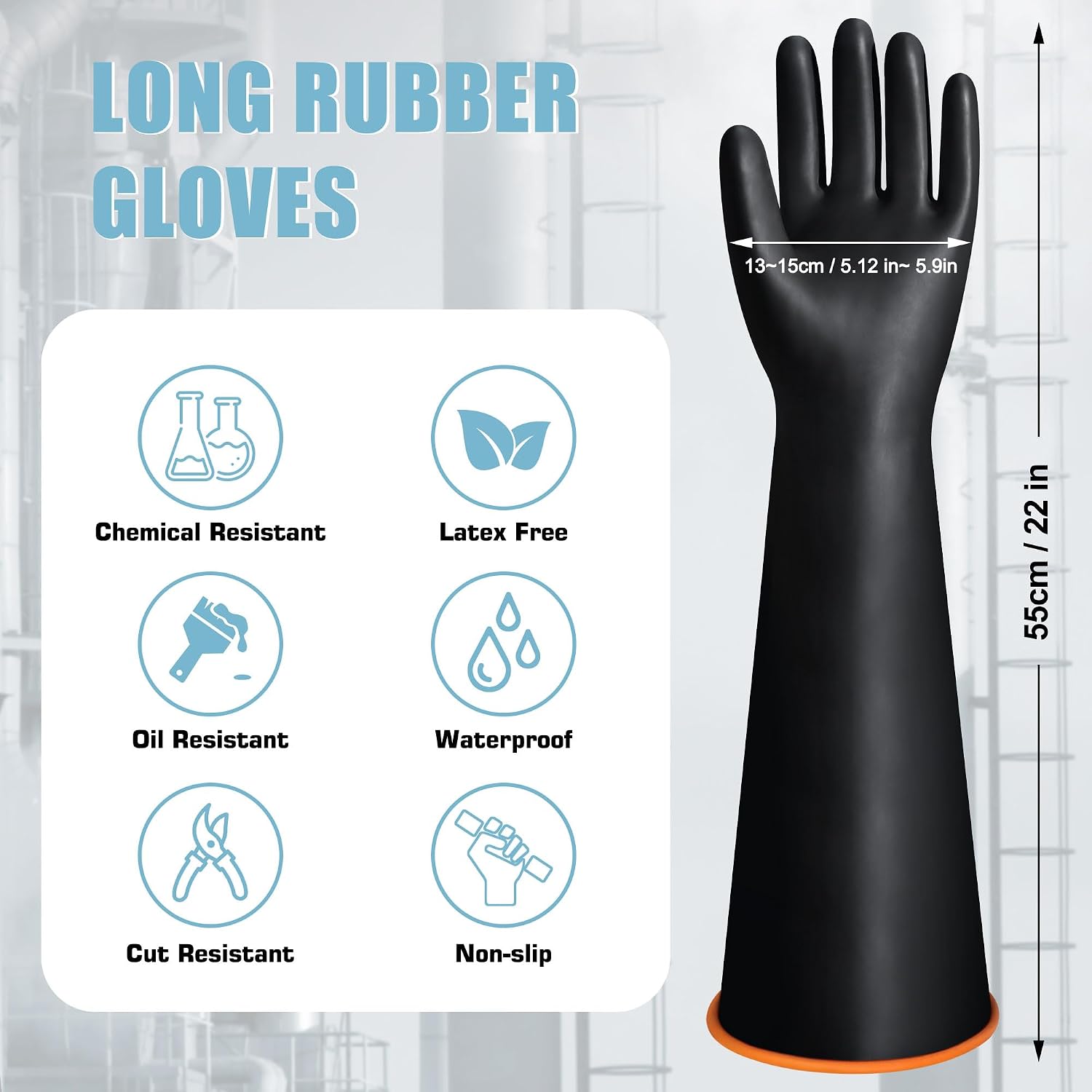 Detalle 2 de Albefer 22" Long Rubber Gloves – Chemical Resistant, Heavy Duty