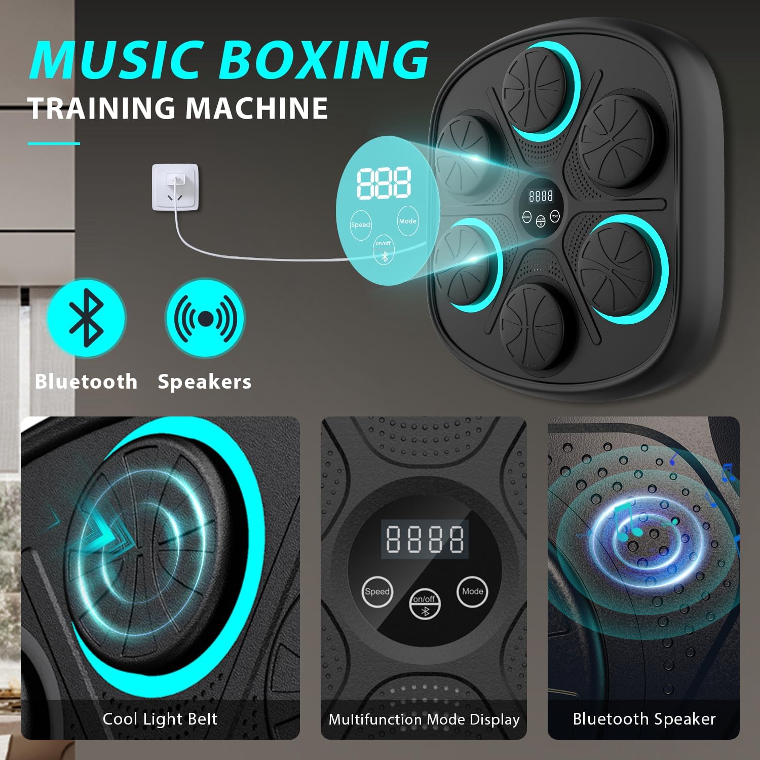 Detalle de Poetish 32900-MBT Smart Music Boxing Machine with Bluetooth and LED Targets