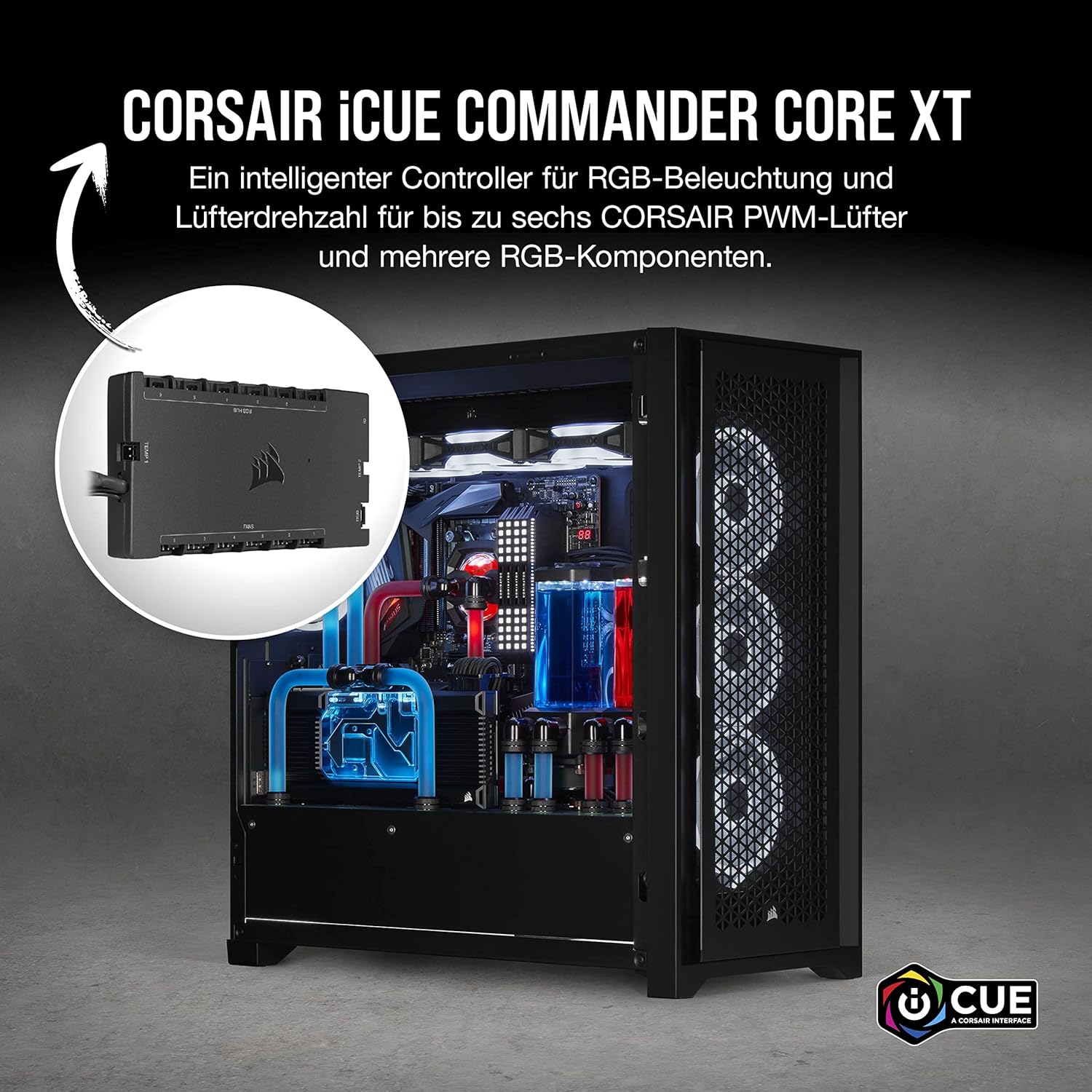 Thumbnail 1 de Corsair iCUE COMMANDER CORE XT – digitale Steuerung für bis zu 6 PWM-Lüfter und 264 RGB-LEDs (Zero RPM, Temperaturüberwachung) schwarz