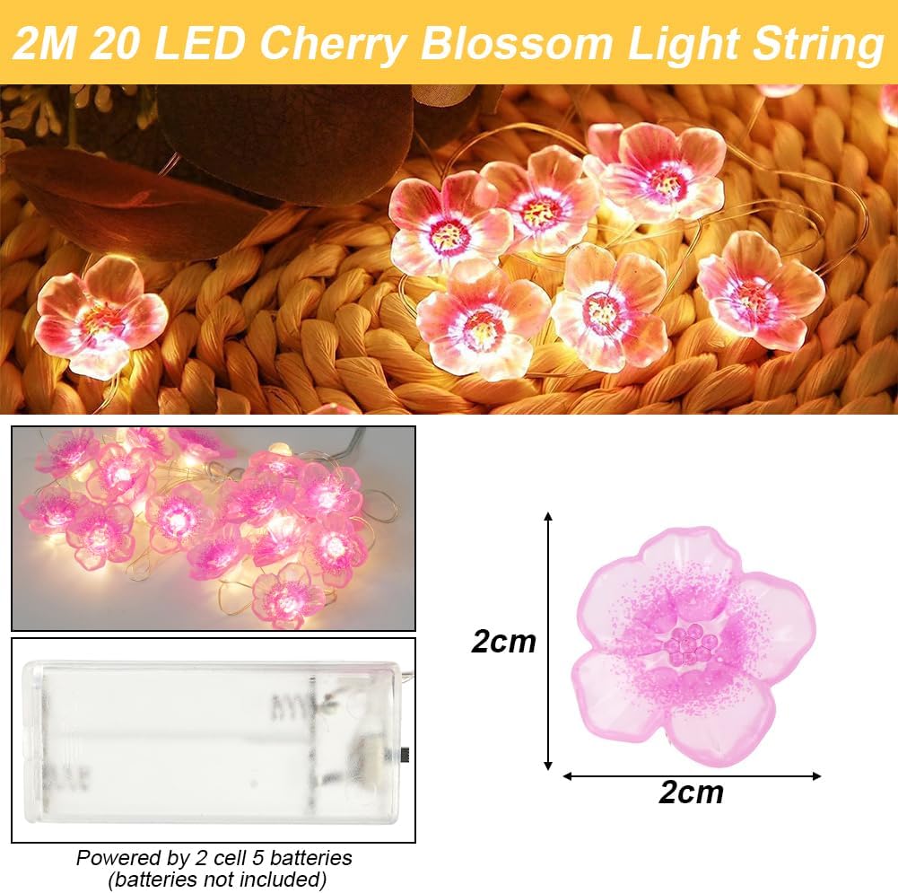 Detalle 2 de Vicloon P-XNDCYH250722-FBA – girlanda LED 2 m, 20 kwiatów wiśni
