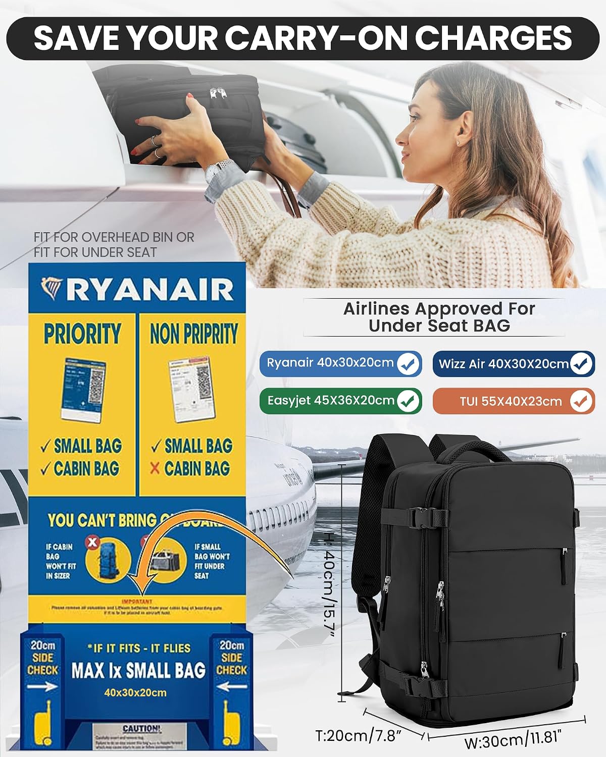 Thumbnail 1 de SEAFEW Zaino Sottovuoto da Viaggio 40x30x20 con Pompa – Nero, 14" Laptop