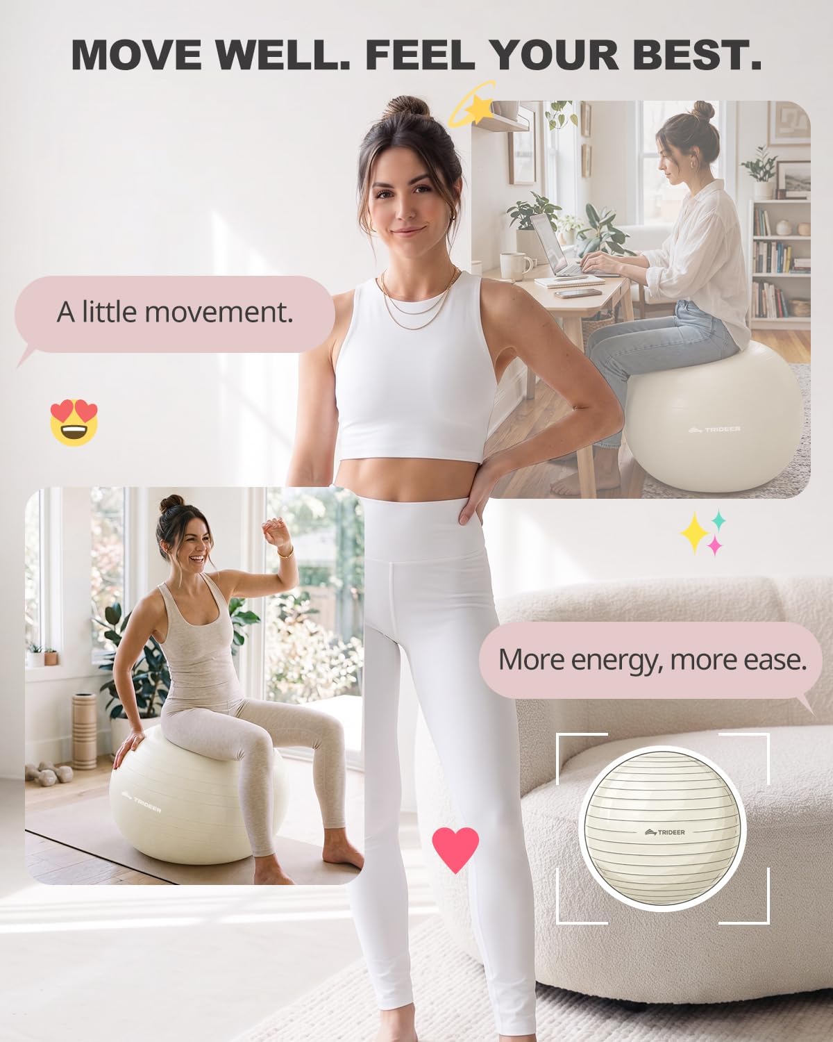 Detalle de Trideer exercise ball, 65 cm Yoga Ball with Frosted Grip and Pump