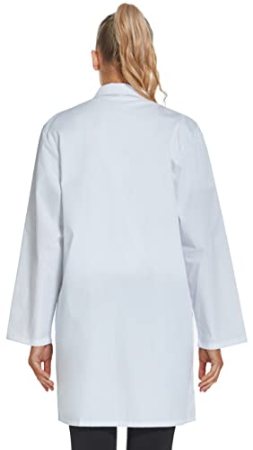 Detalle 1 de VOGRYE Women's Medical Lab Coat — Three Pocket, Long Sleeve, Button Front in White