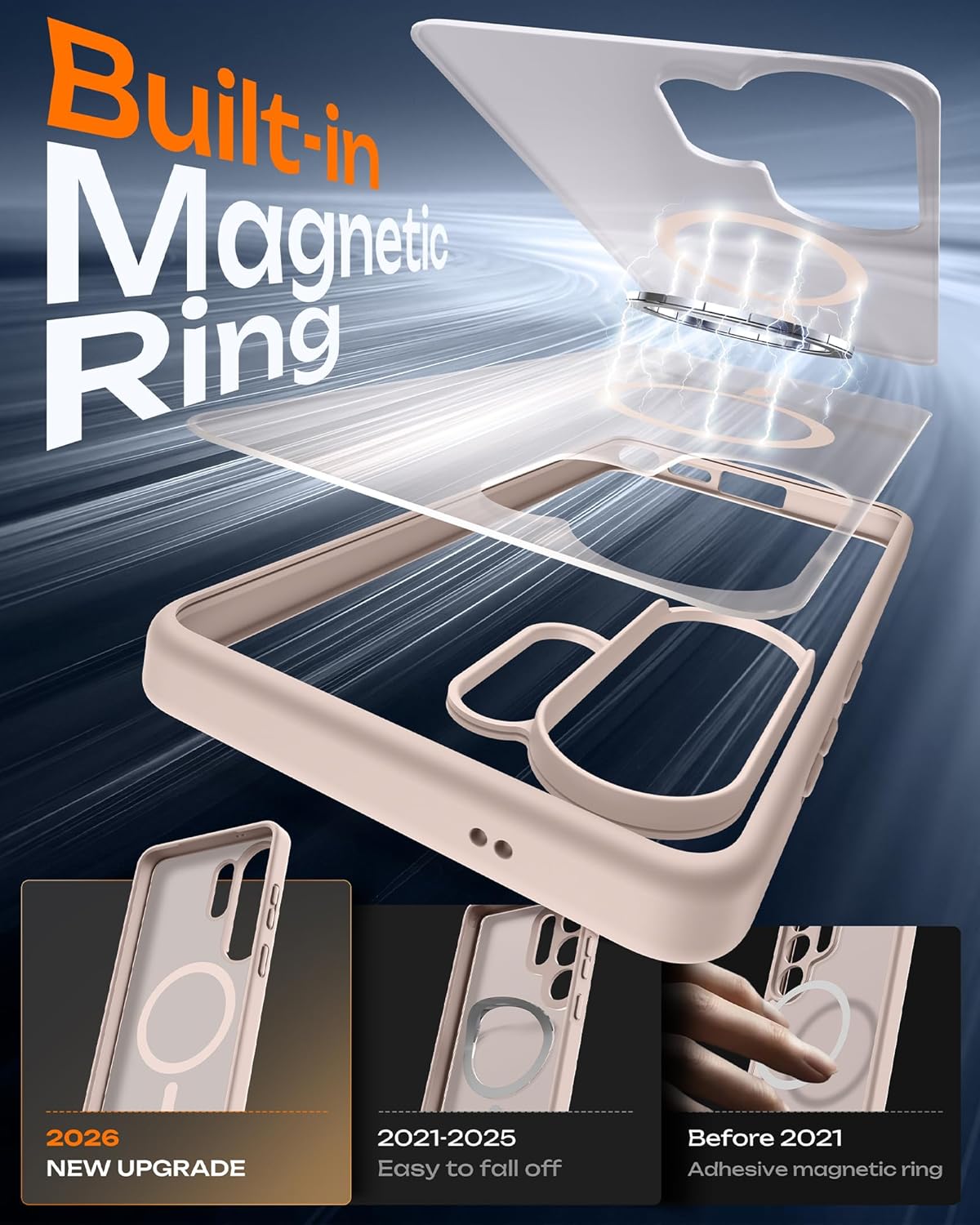 Detalle de TOCOL Magnetic Case for Samsung Galaxy S26 Ultra (6.9-inch) with Built-in Magnetic Ring, MagSafe fit, Slim Translucent Matte Back