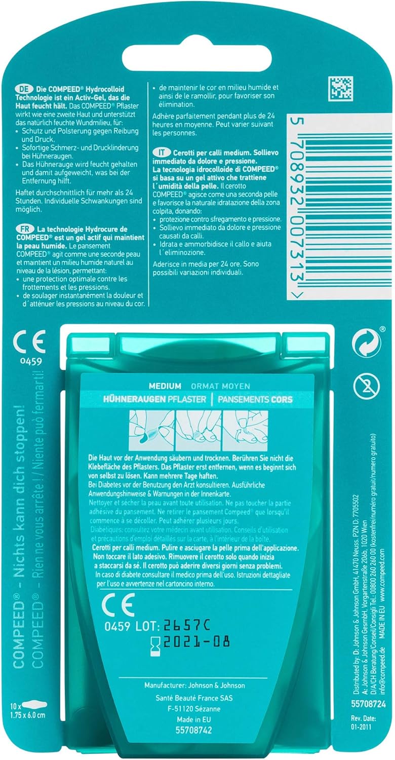 Detalle de Compeed Hühneraugenpflaster Medium Doppelpack – Hydrokolloid gegen Hornhaut am Fuß, 20 Pflaster